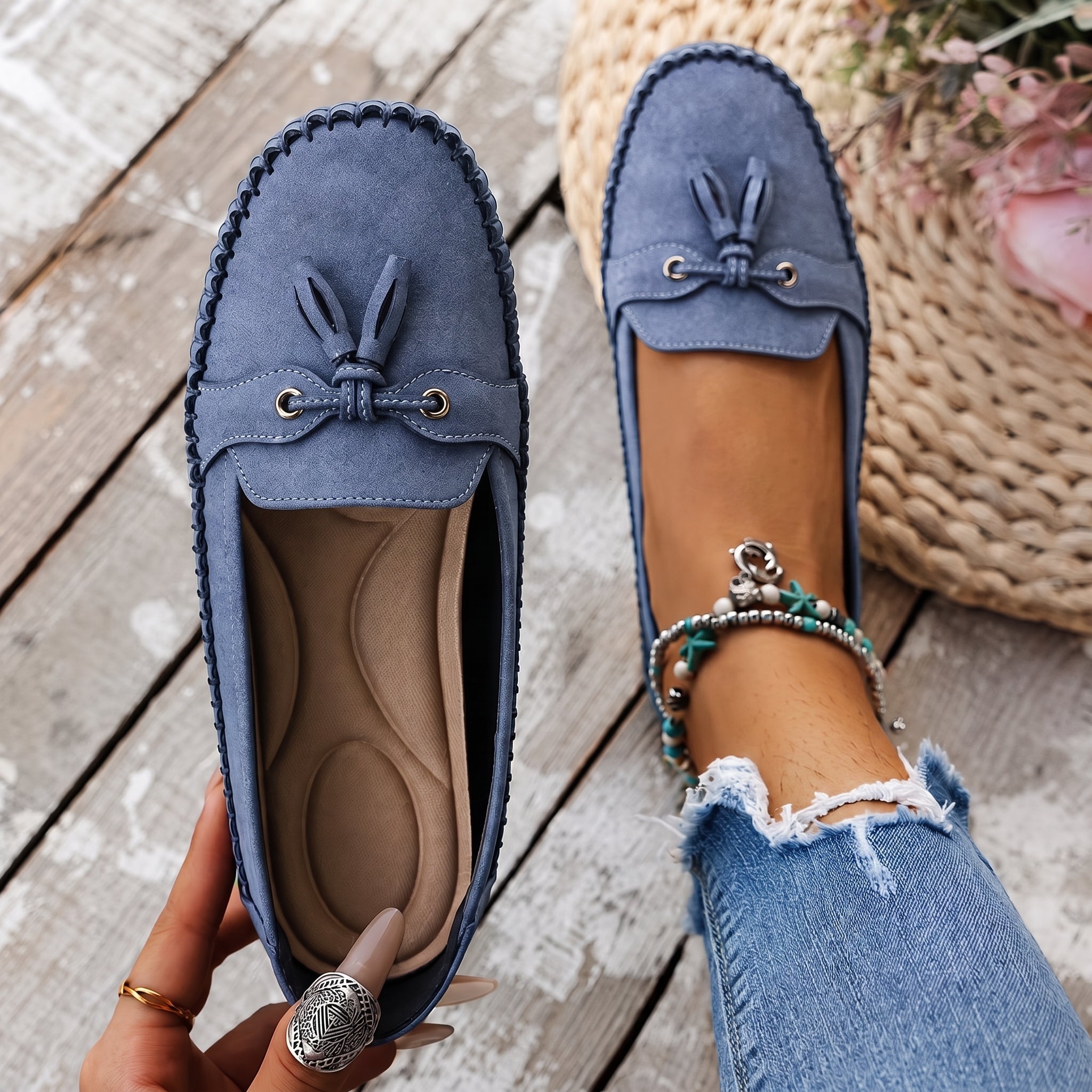 Leni - Women's Orthopaedic Tassel Moccasin Loafers - Flats - Blue - Taylor & Bennett