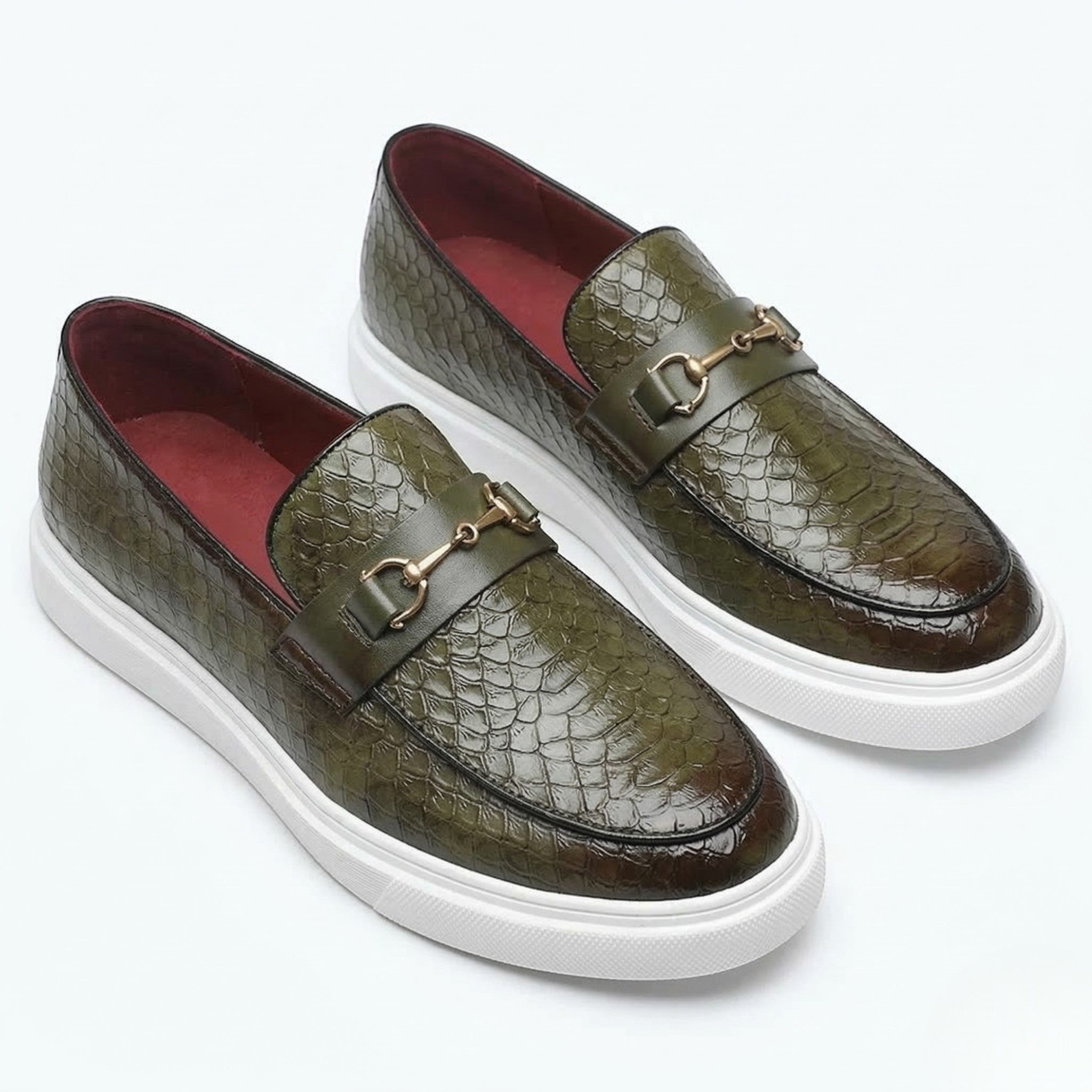 Leo - Men's Textured Loafers with Buckle Detail - Loafers - Mint Green - Taylor & Bennett