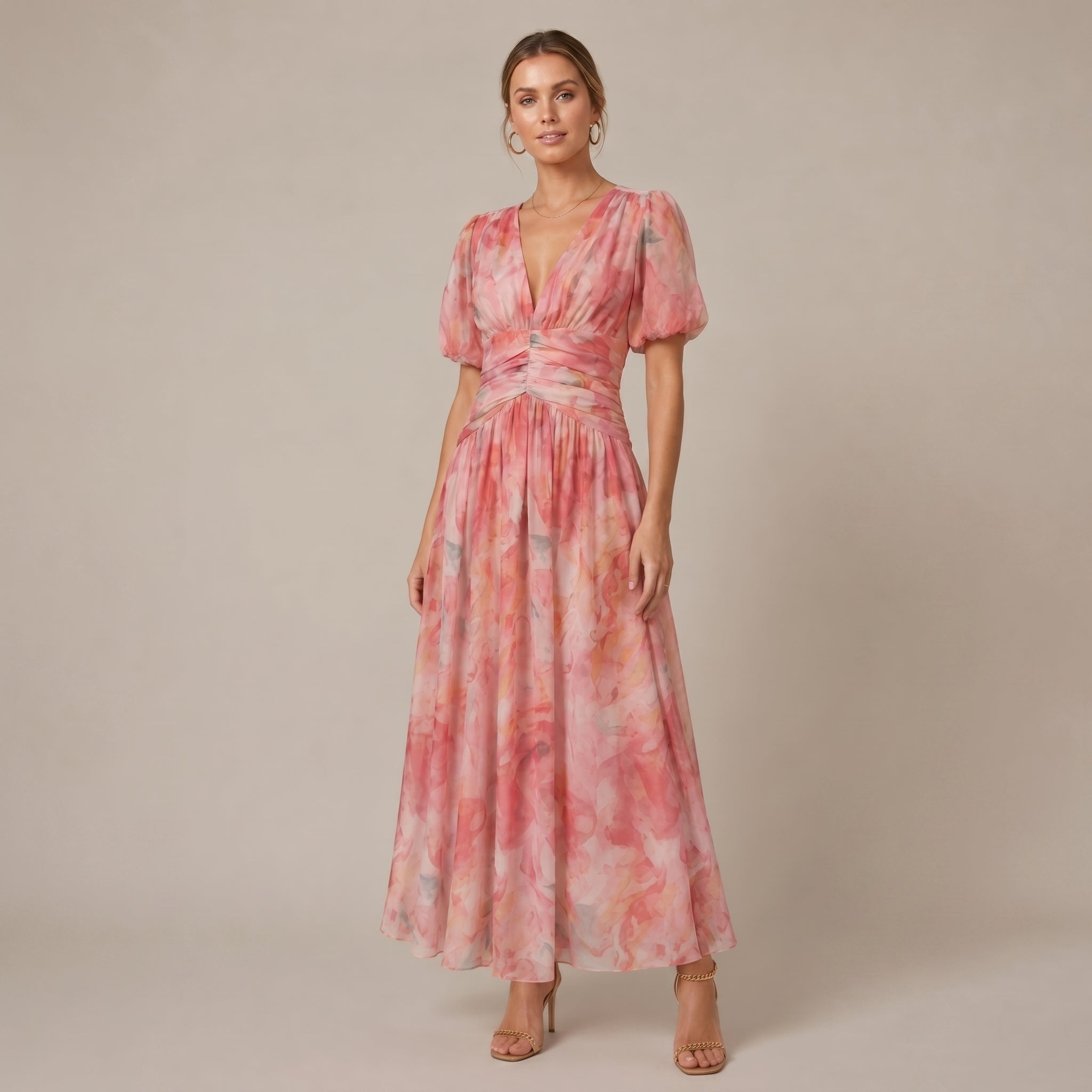 Leonie - Women's Vintage Floral Wedding Guest Maxi Dress - Maxi Dresses - Peach - Taylor & Bennett