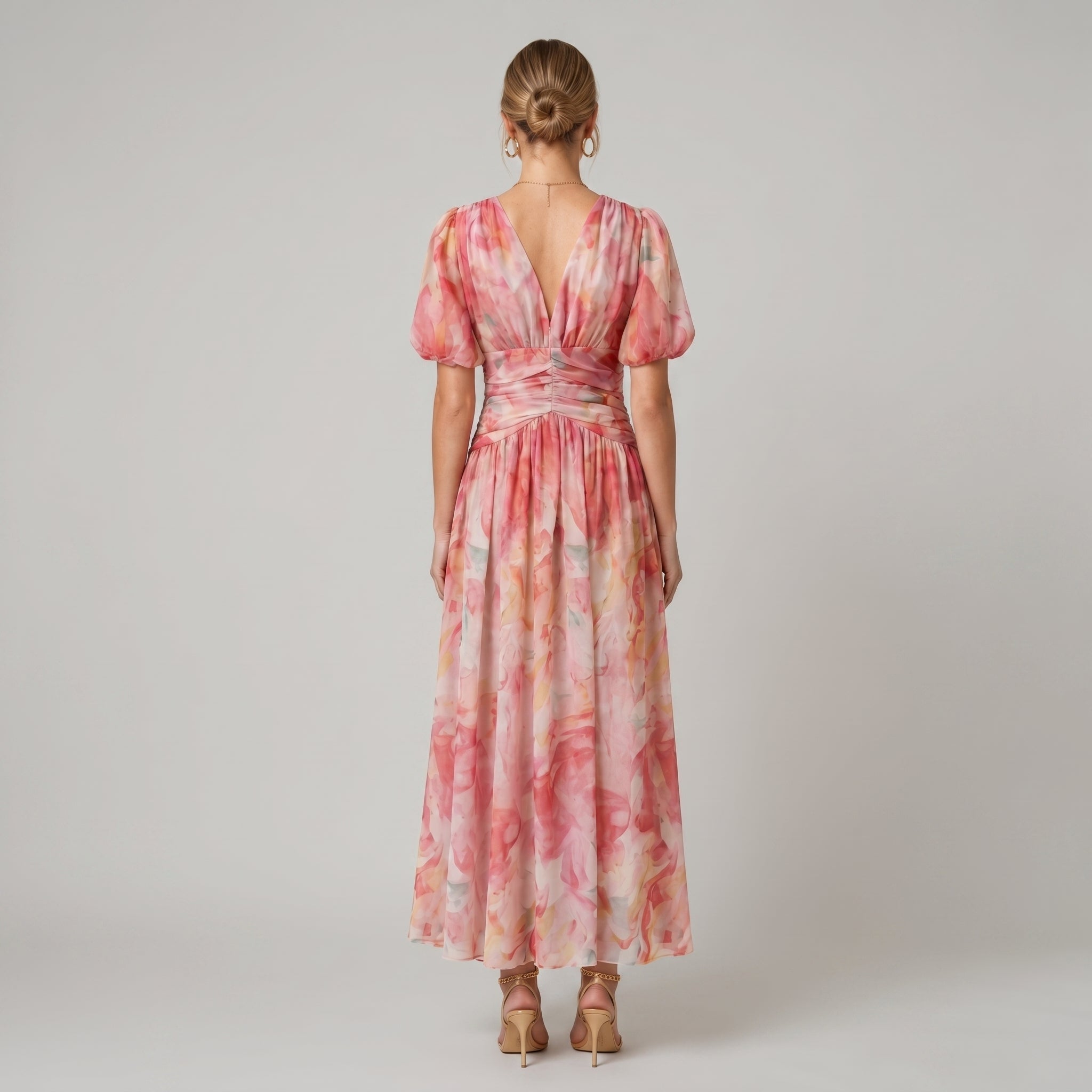 Leonie - Women's Vintage Floral Wedding Guest Maxi Dress - Maxi Dresses - Peach - Taylor & Bennett