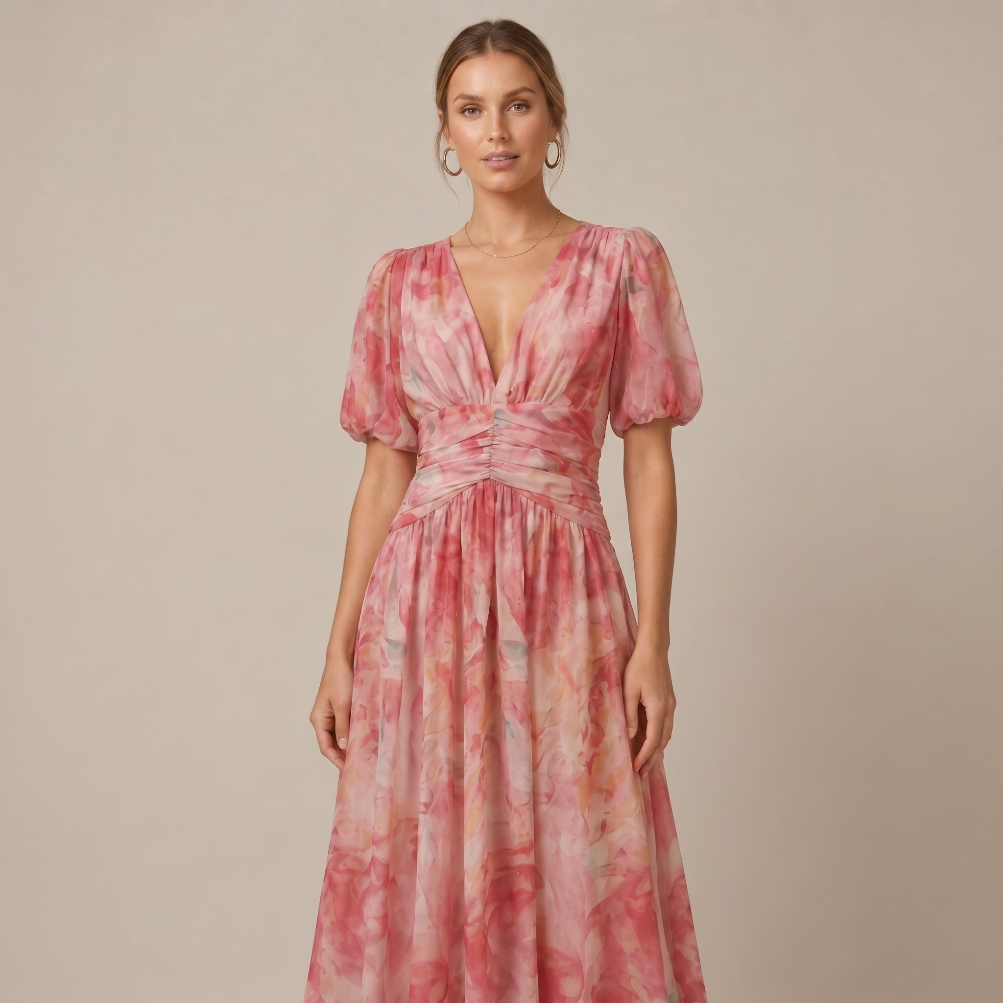 Leonie - Women's Vintage Floral Wedding Guest Maxi Dress - Maxi Dresses - Peach - Taylor & Bennett