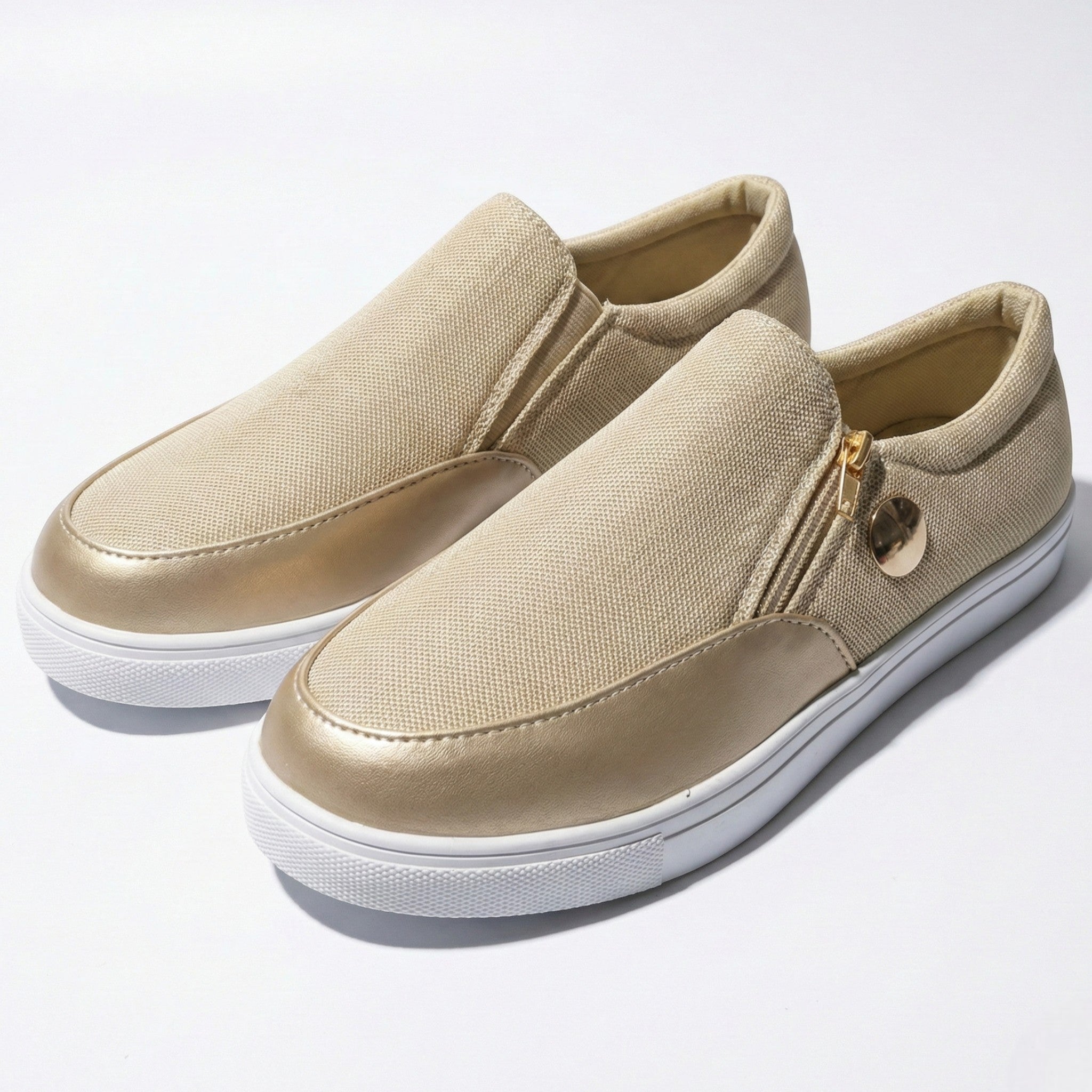 Liana - Women's Breathable Zip - Up Trainers with Textured Finish - Orthopedic shoes - Gold - Taylor & Bennett