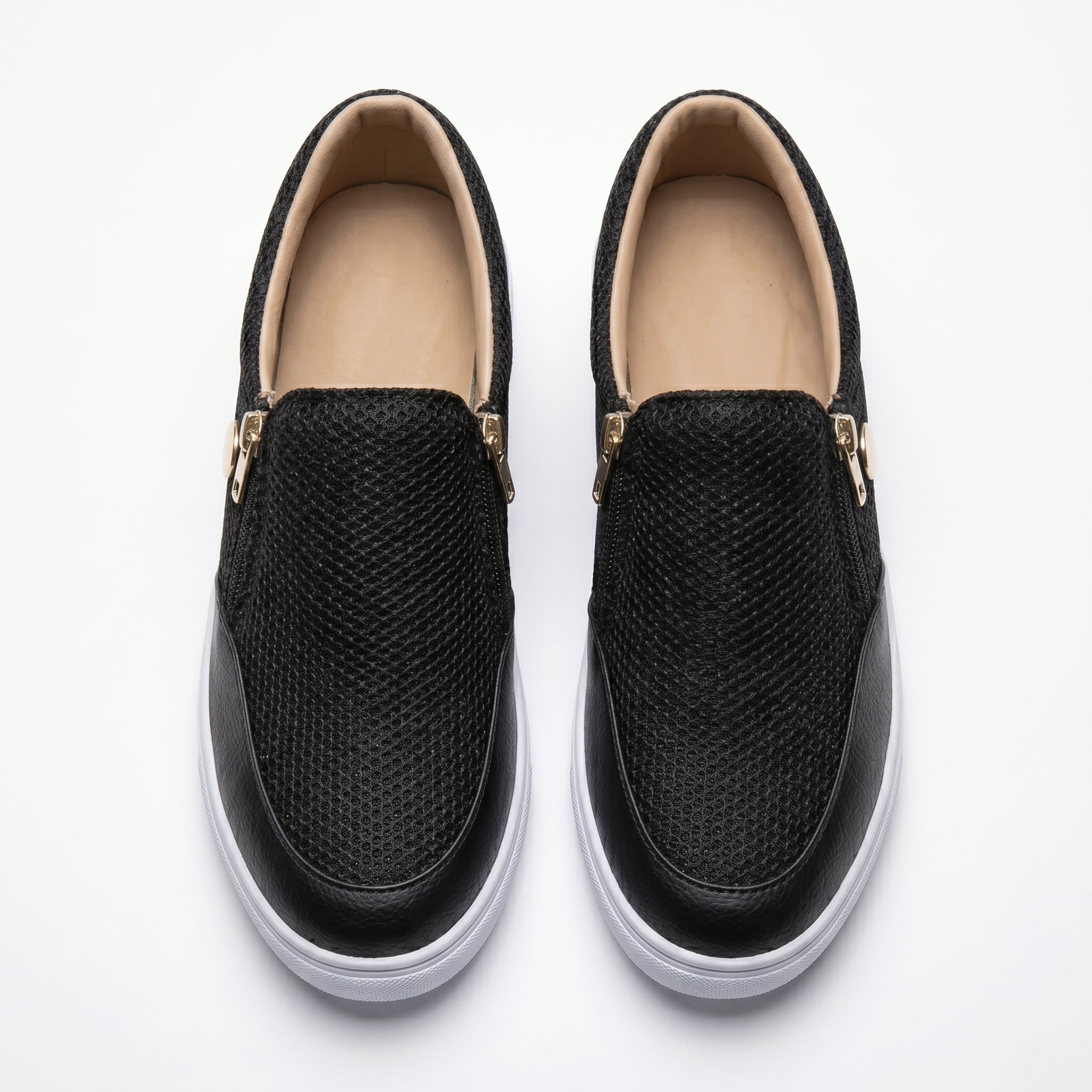 Liana - Women's Breathable Zip - Up Trainers with Textured Finish - Shoes - Black - Taylor & Bennett