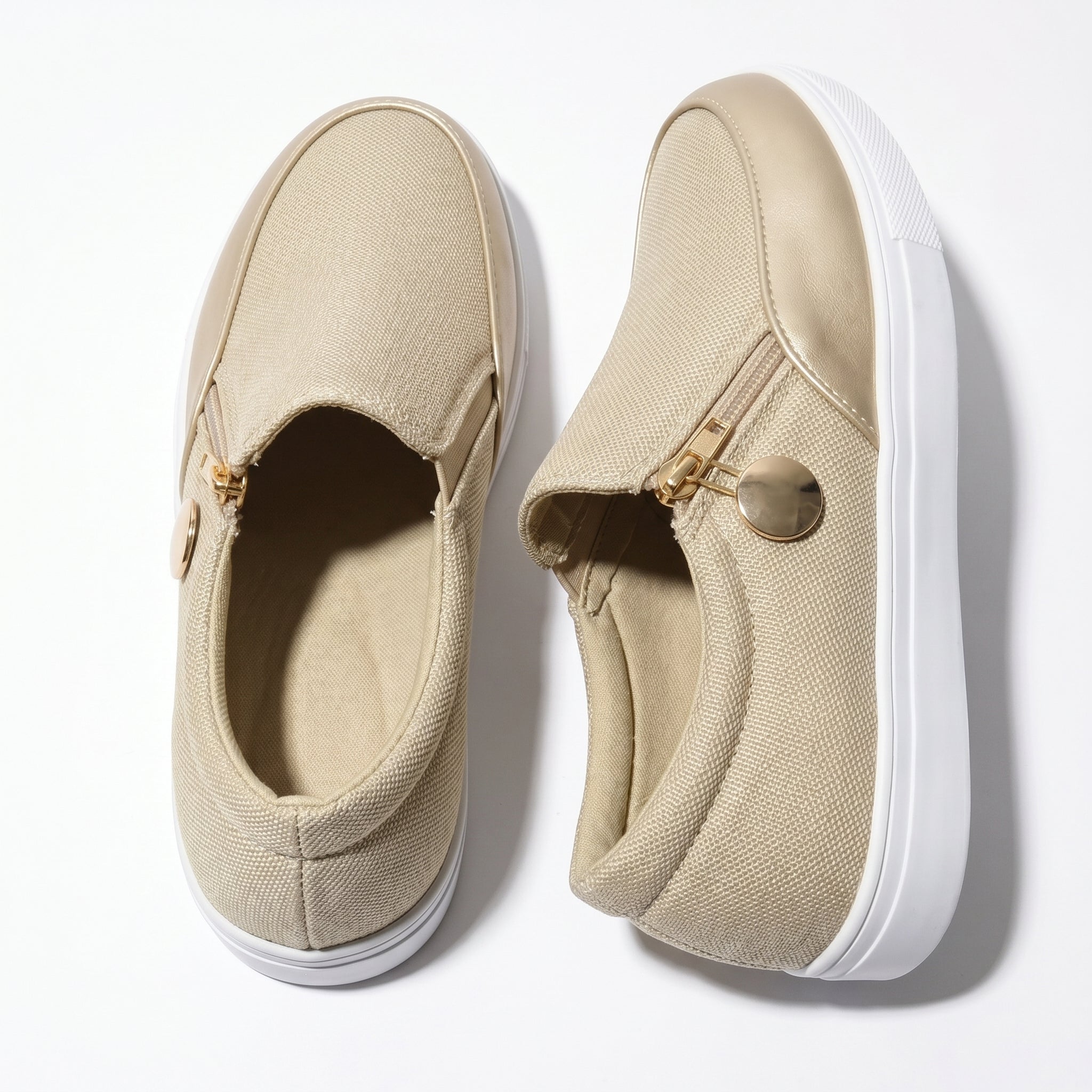 Liana - Women's Breathable Zip - Up Trainers with Textured Finish - Shoes - Gold - Taylor & Bennett