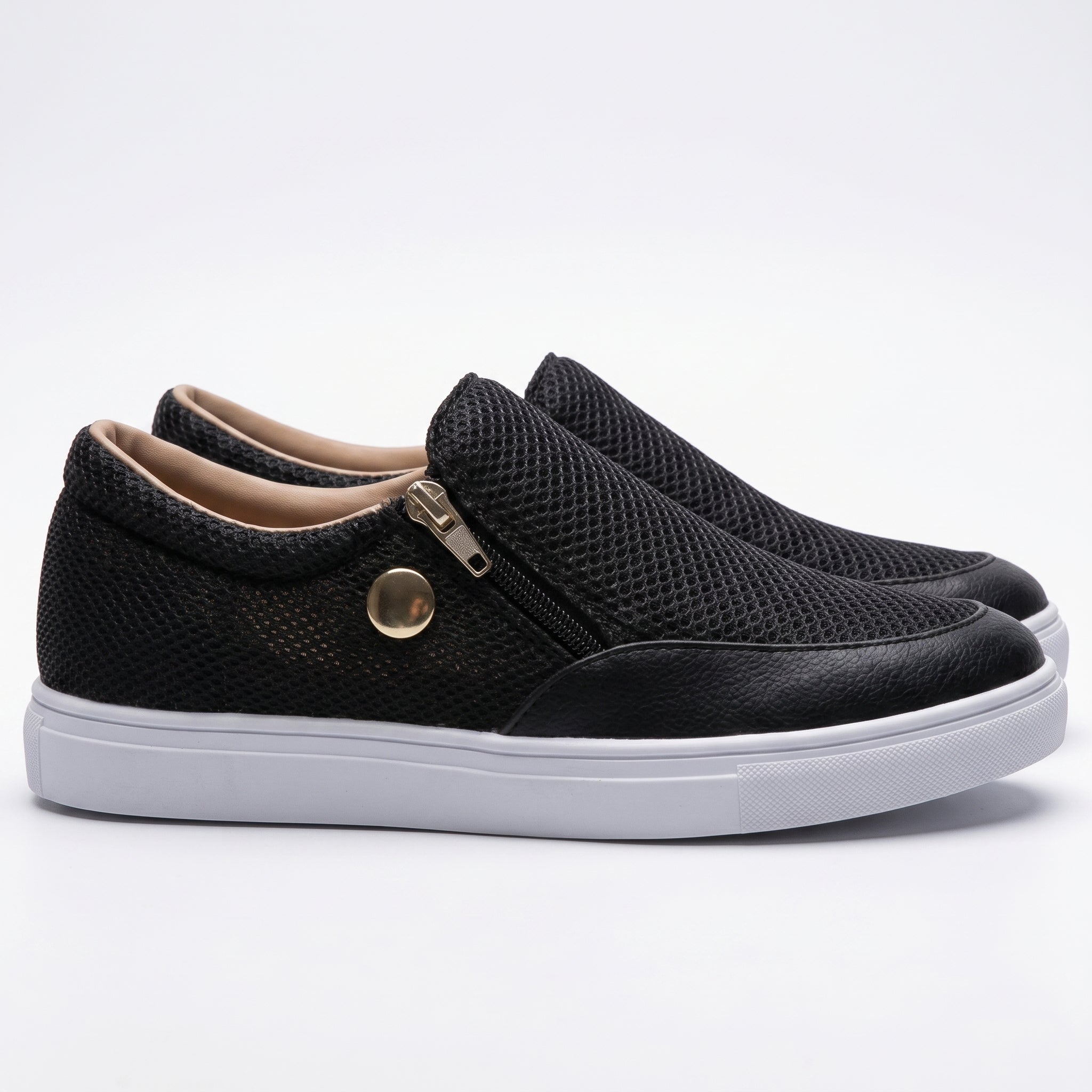 Liana - Women's Breathable Zip - Up Trainers with Textured Finish - Shoes - Black - Taylor & Bennett