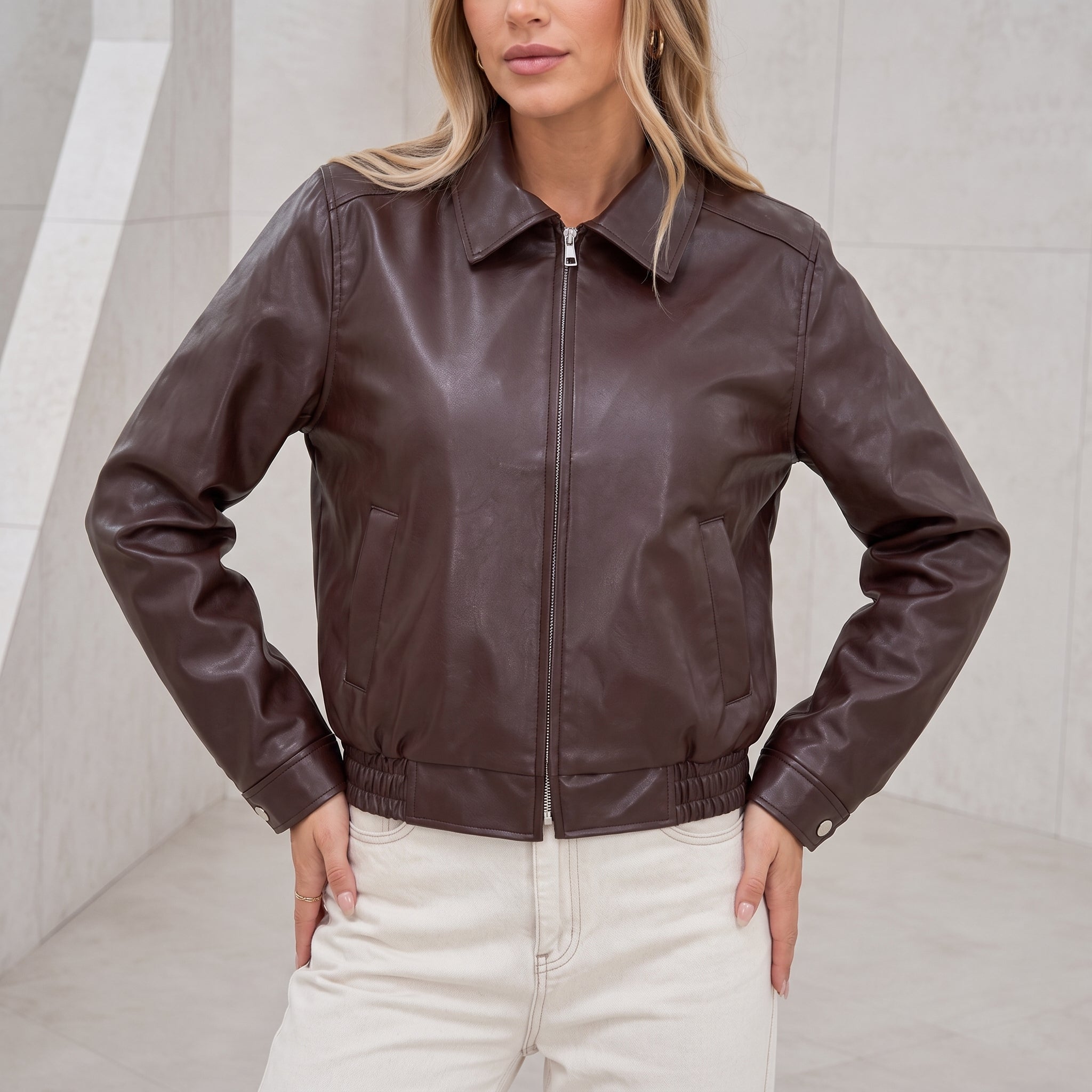 Liesel - Women's Zip-Through Collared Bomber Jacket - Bomber Jackets - Brown - Taylor & Bennett