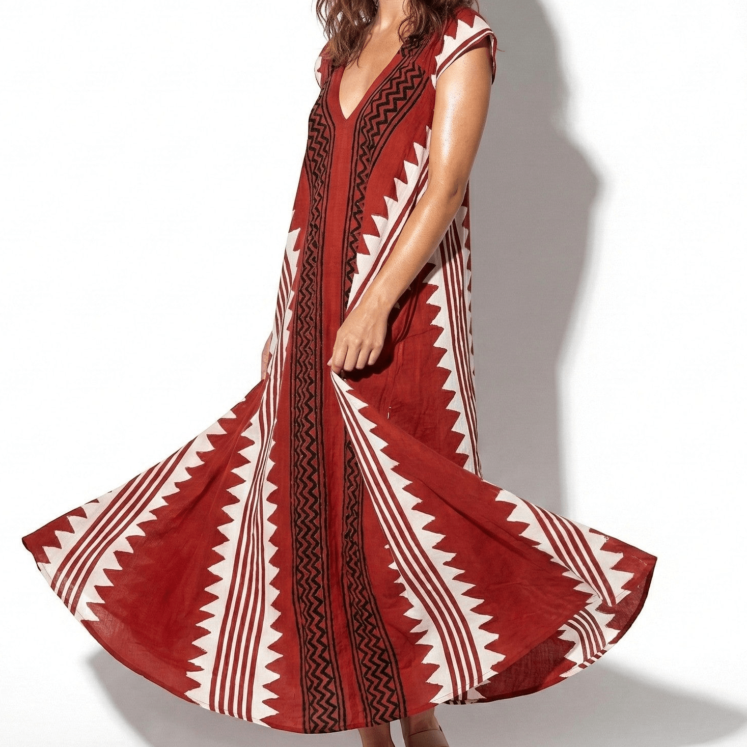 Lily - Women's A Line Printed Maxi Dress - Dresses - Wine Red - Taylor & Bennett