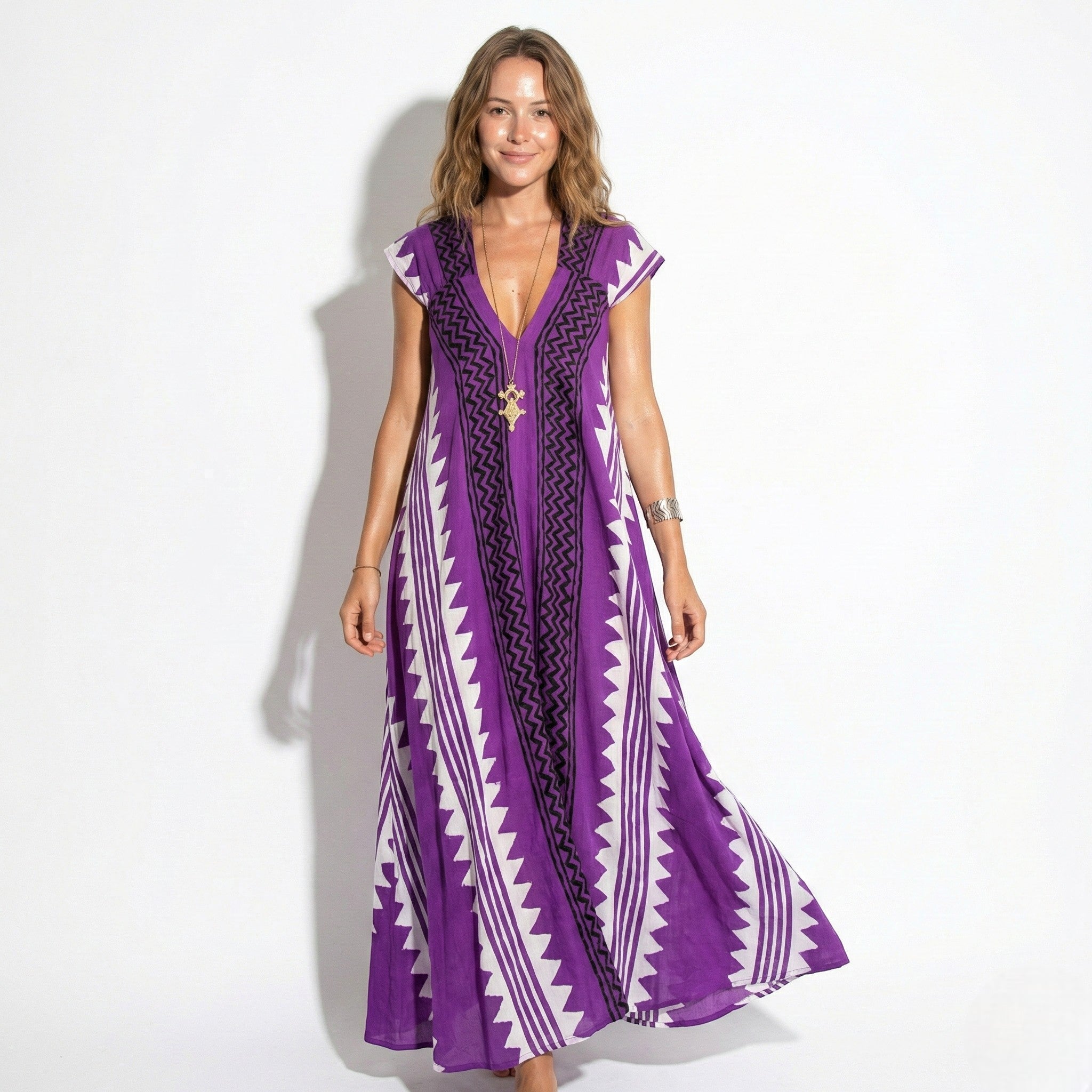 Lily - Women's A Line Printed Maxi Dress - Dresses - Purple - Taylor & Bennett