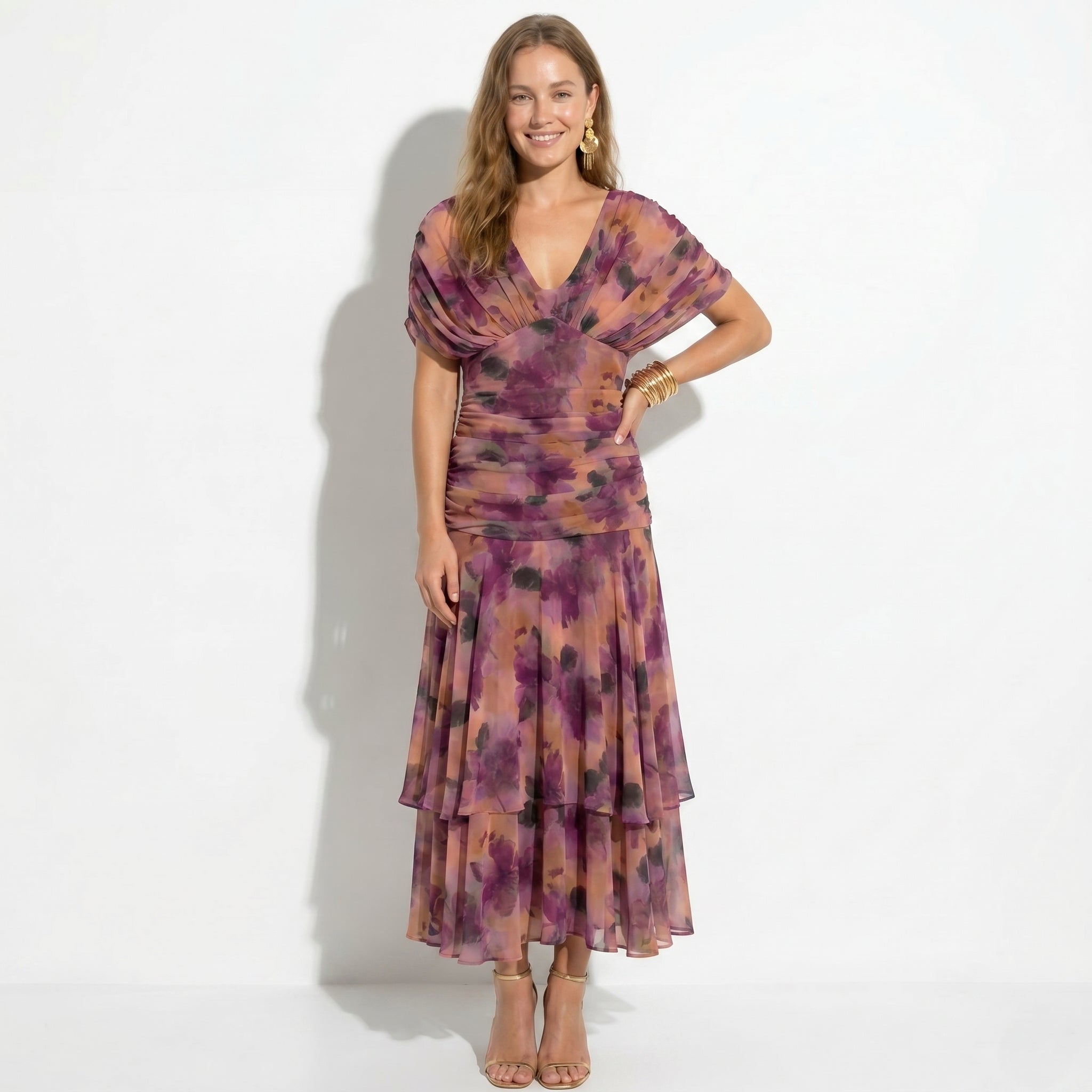 Lily - Women's Evening Ruched Maxi Dress - Dress - Purple - Taylor & Bennett