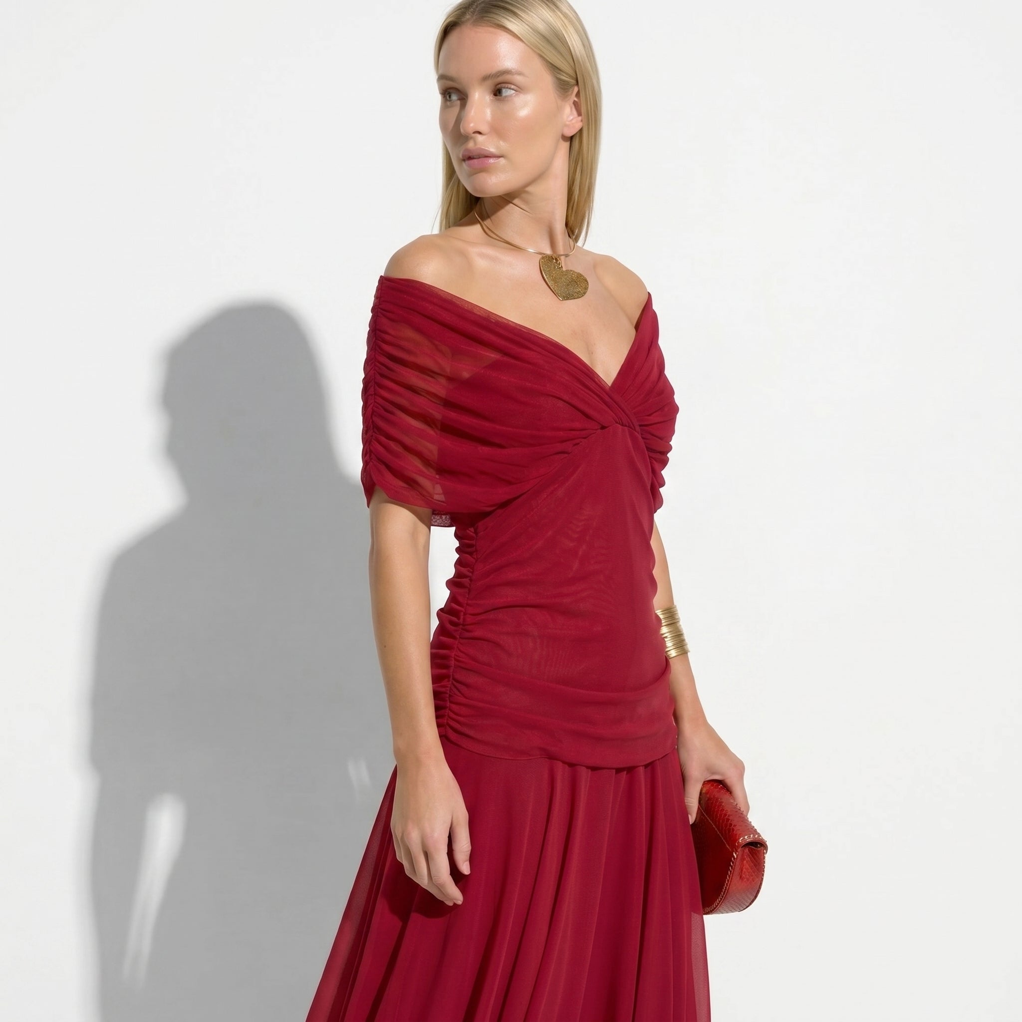 Lily - Women's Evening Ruched Maxi Dress - Dress - Red - Taylor & Bennett