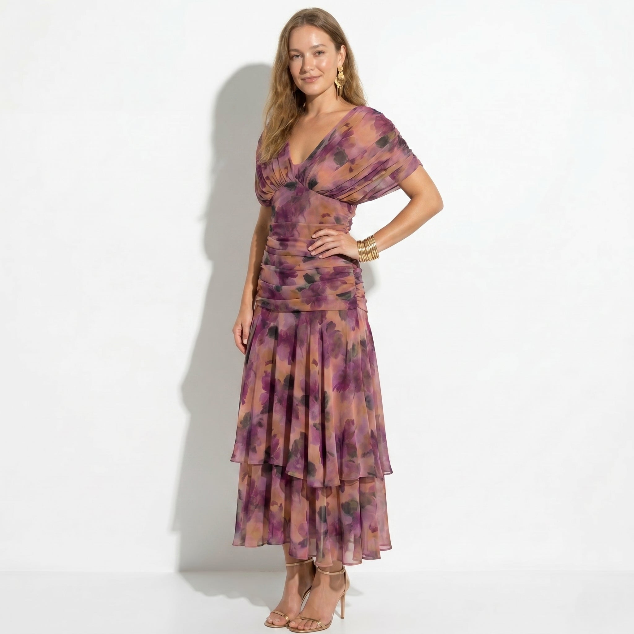 Lily - Women's Evening Ruched Maxi Dress - Dress - Purple - Taylor & Bennett