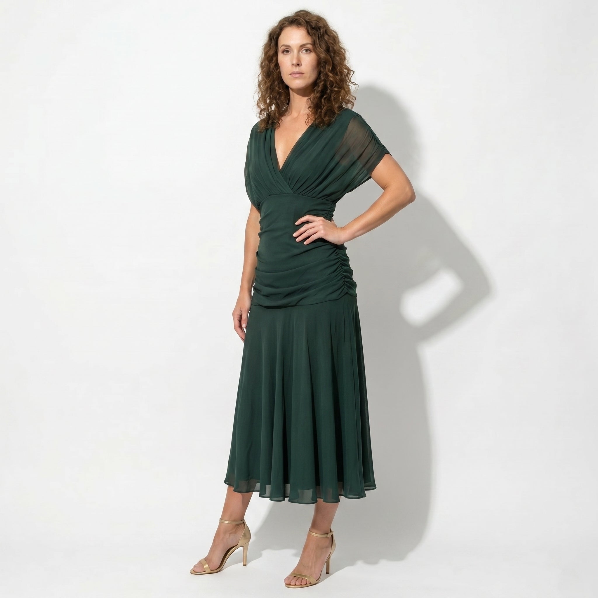 Lily - Women's Evening Ruched Maxi Dress - Dress - Green - Taylor & Bennett