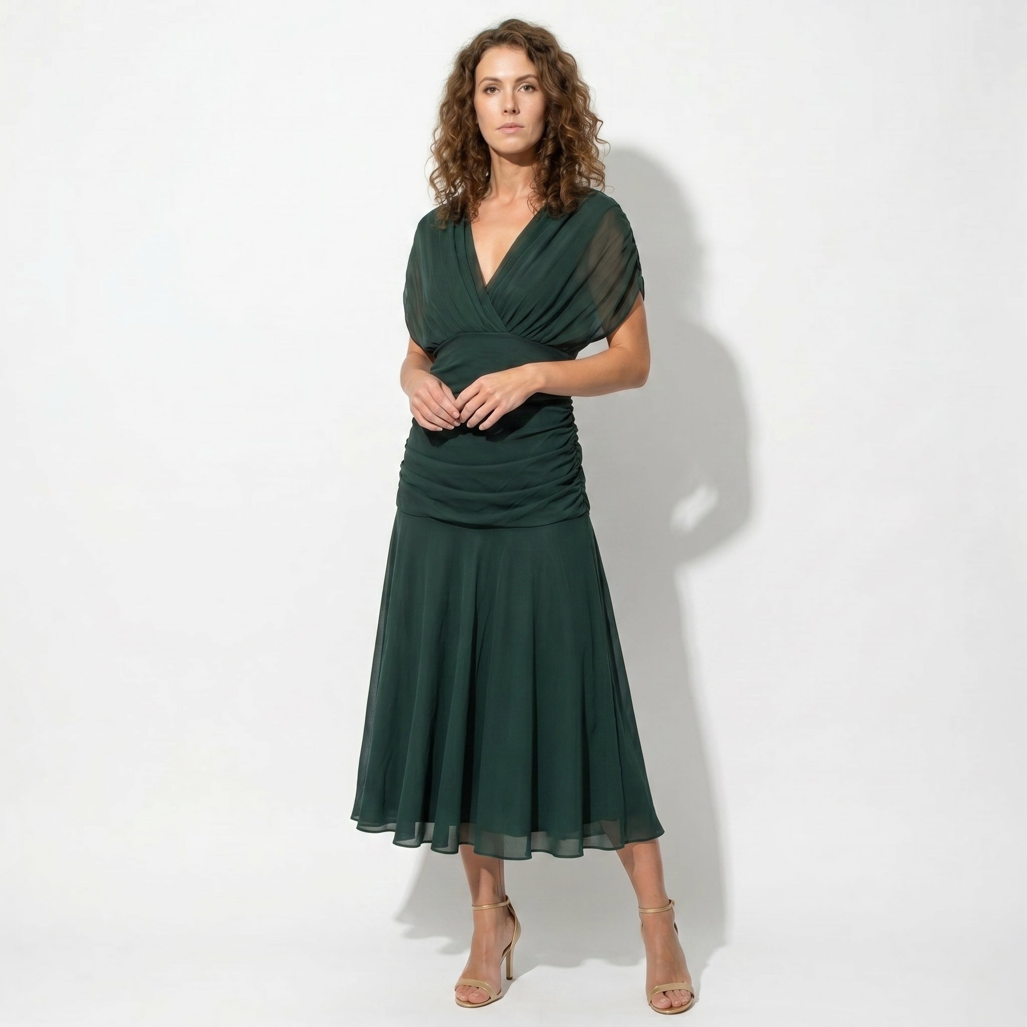 Lily - Women's Evening Ruched Maxi Dress - Dress - Green - Taylor & Bennett