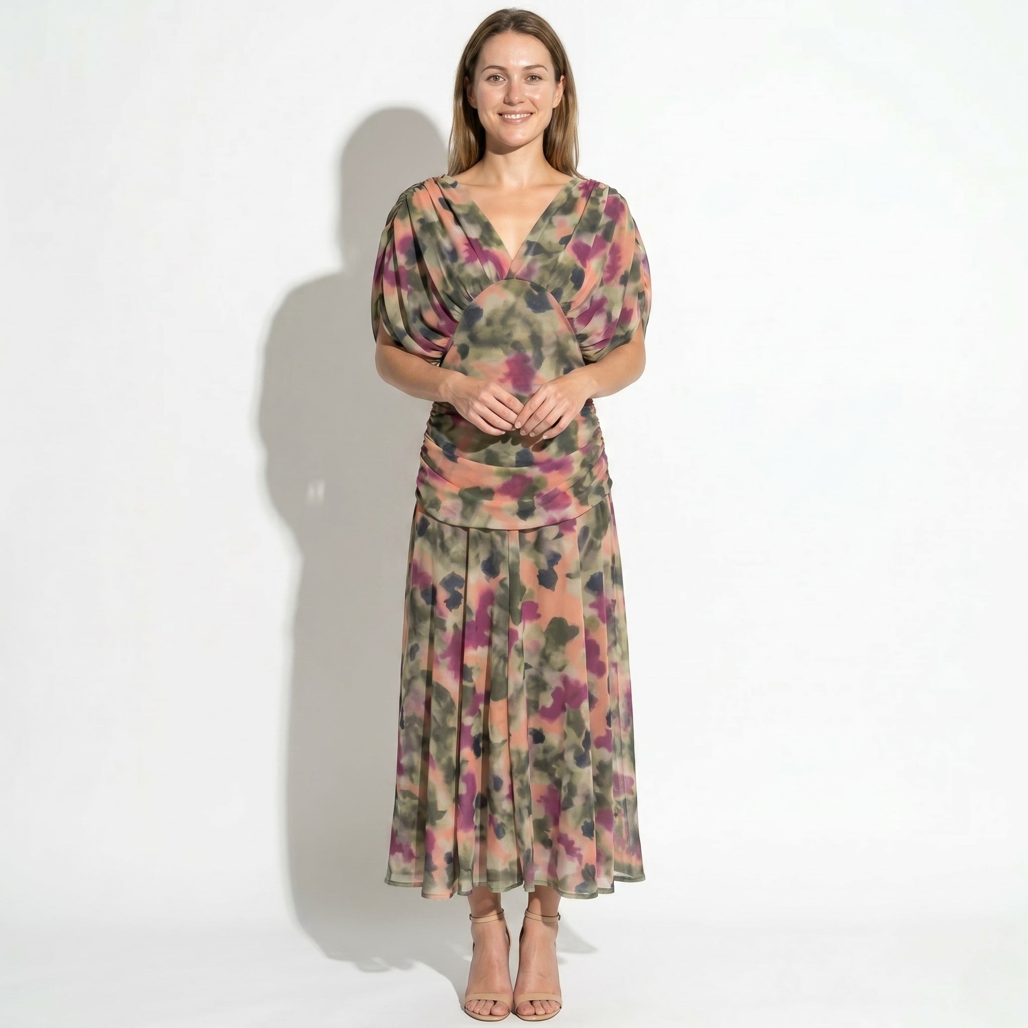 Lily - Women's Evening Ruched Maxi Dress - Dress - Green And Purple - Taylor & Bennett