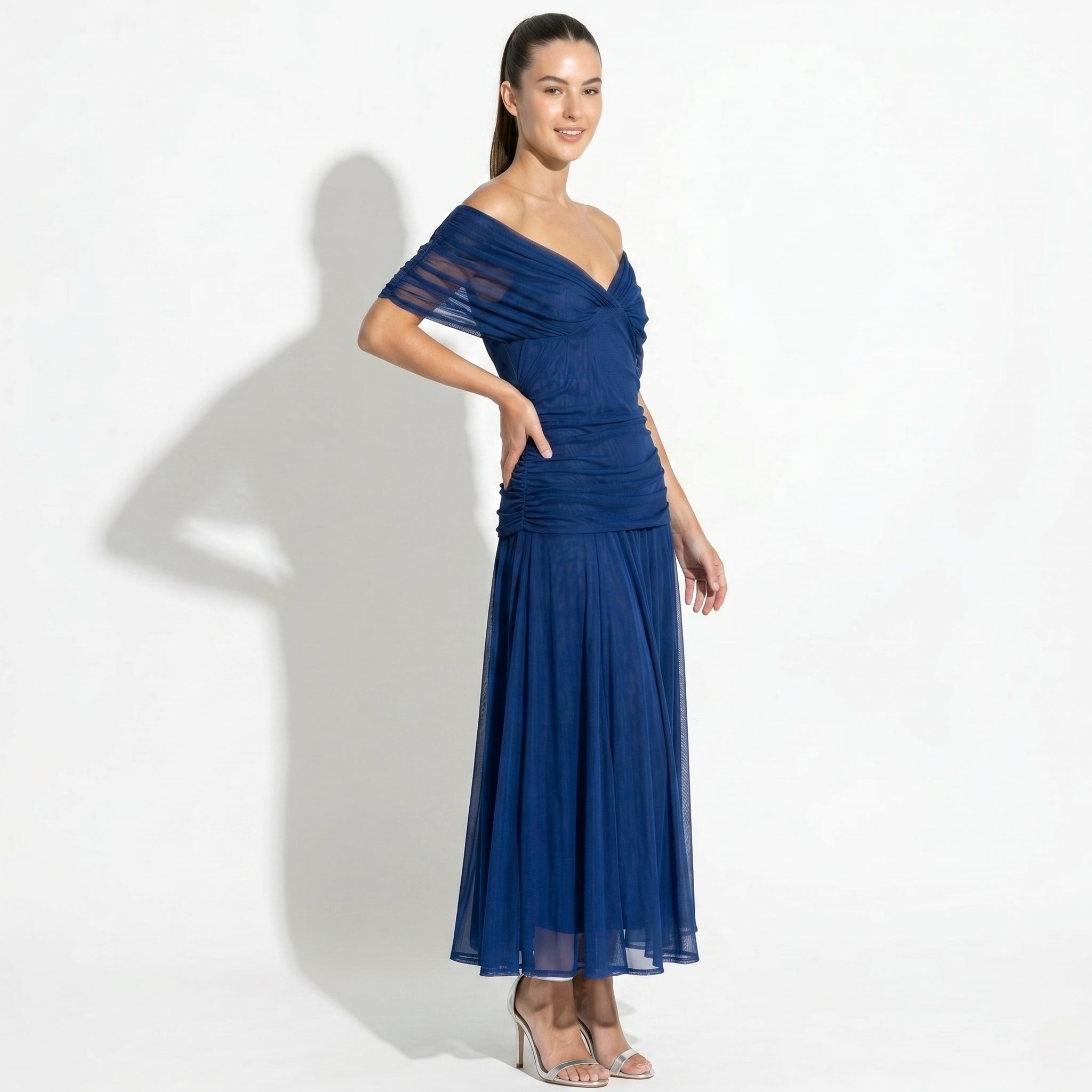 Lily - Women's Evening Ruched Maxi Dress - Dress - Blue - Taylor & Bennett