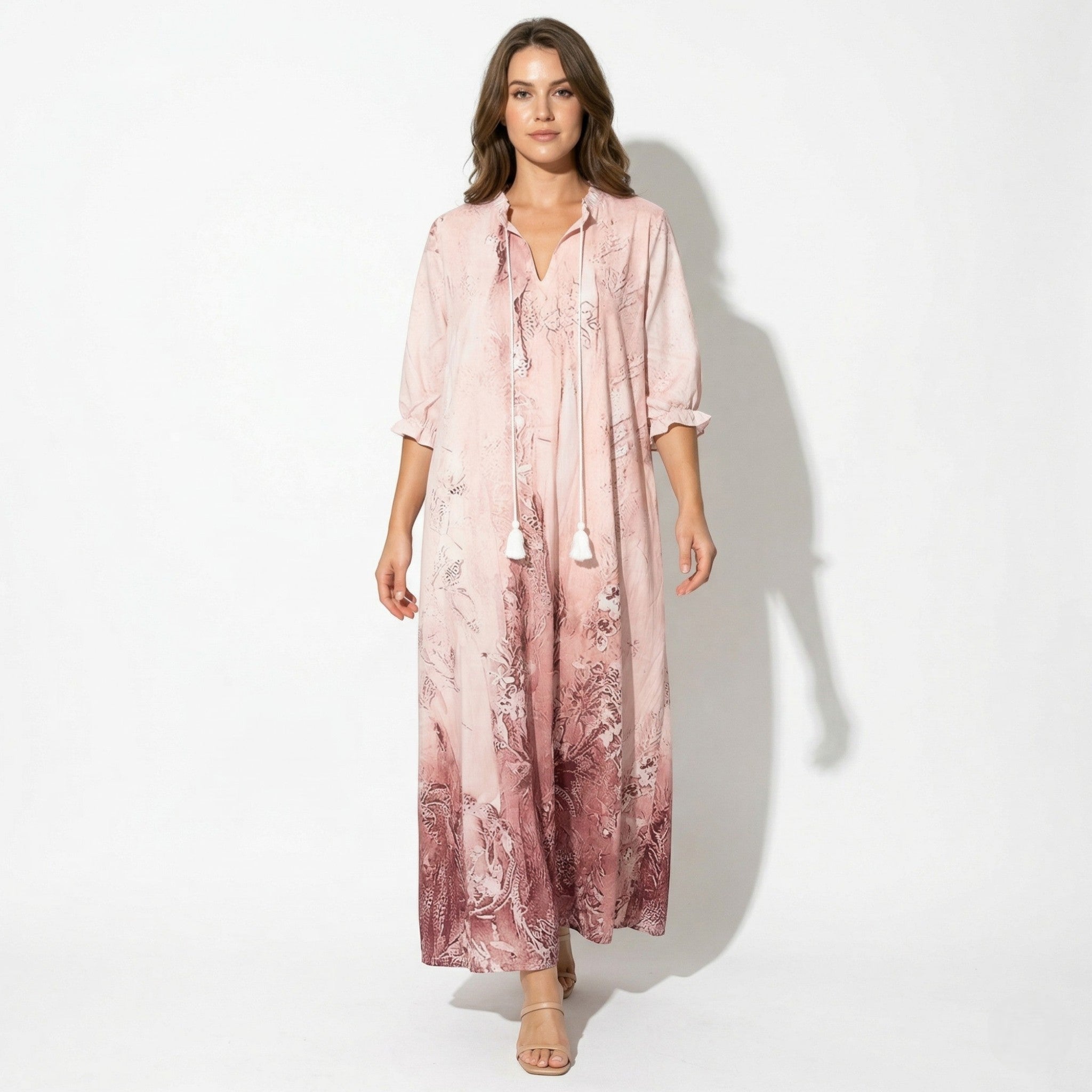 Lily - Women's Floral Maxi Dress with Tassel Ties - Dresses - Pink - Taylor & Bennett