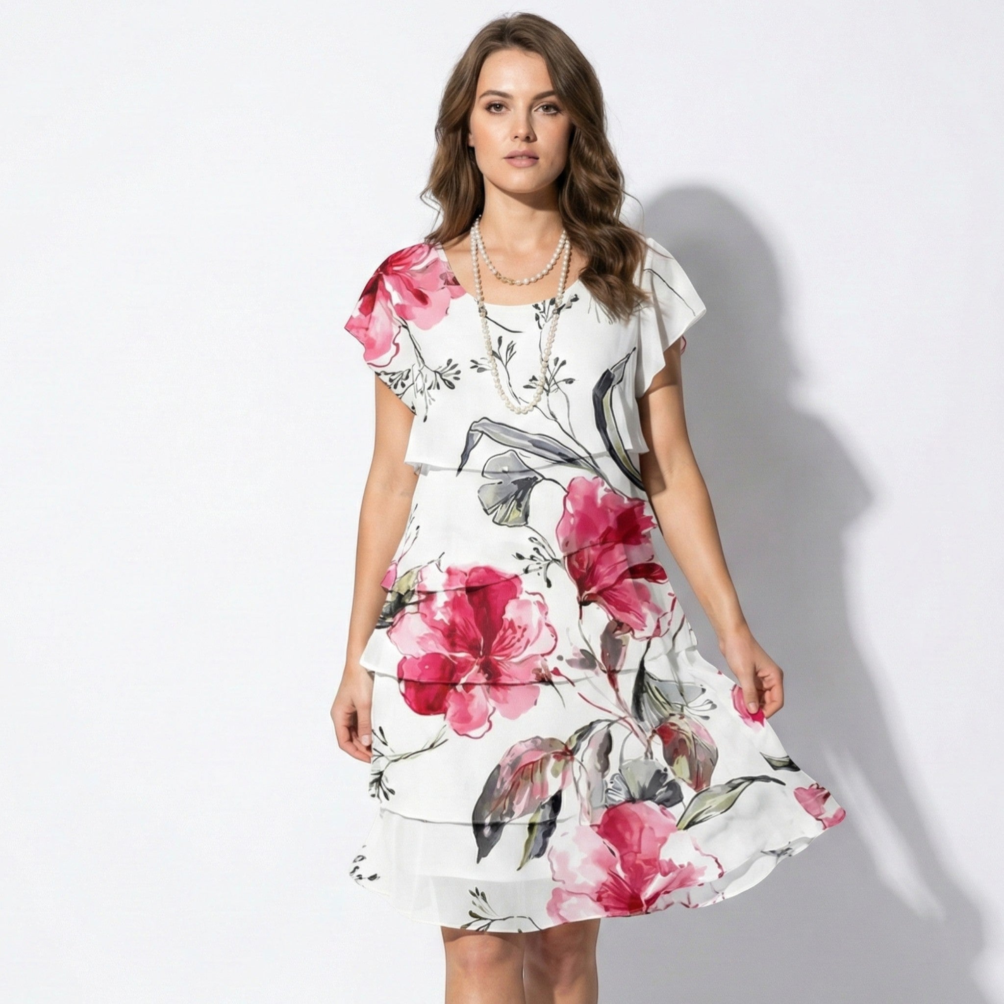 Lily - Women's Floral Ruffle Mini Dress - Dress - White - Taylor & Bennett