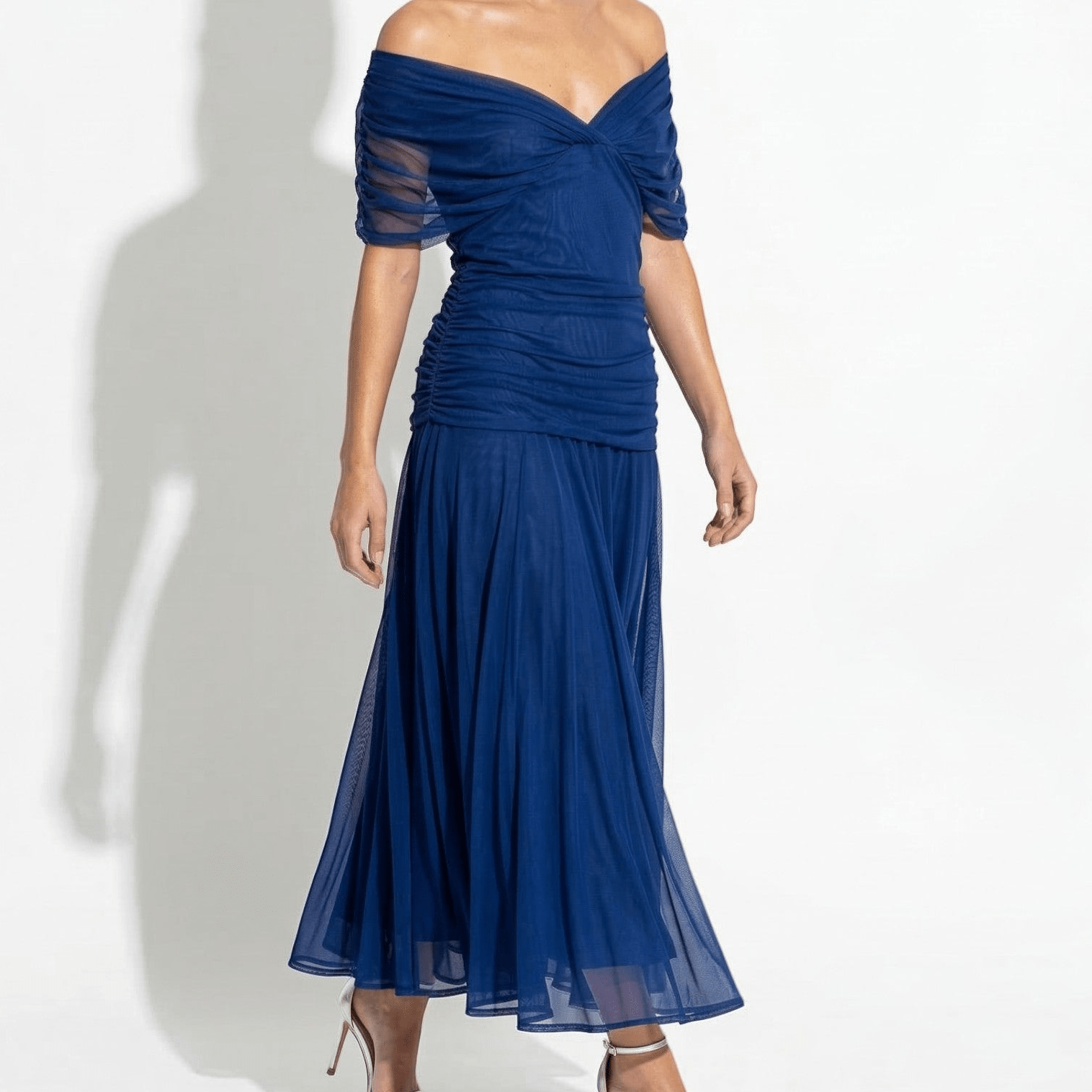Lily - Women's Off - Shoulder Ruched Maxi Dress - Dress - Blue - Taylor & Bennett
