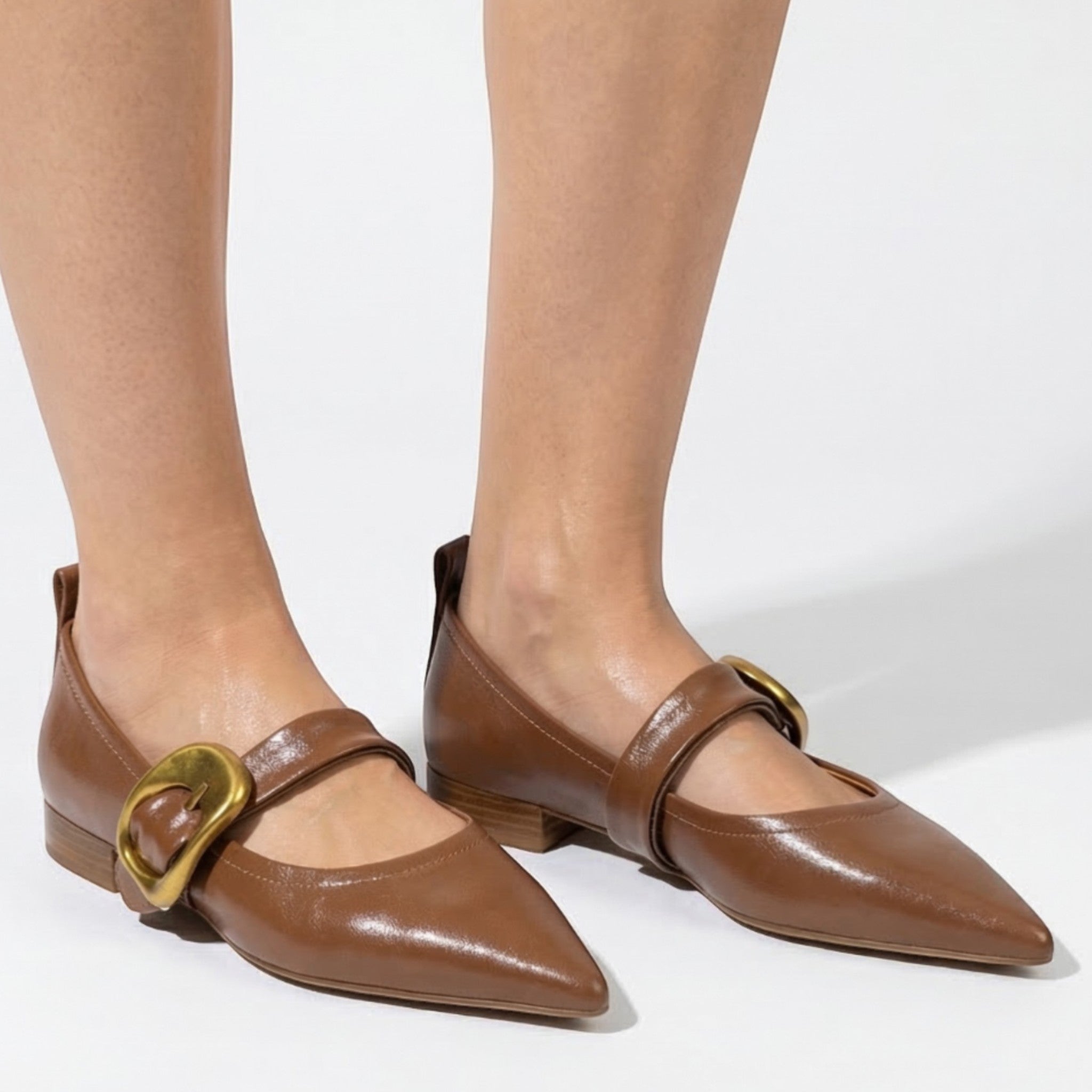 Lily - Women's Pointed Toe Flats with Buckle Strap Slip - on Shoes - Sandal - Brown - Taylor & Bennett