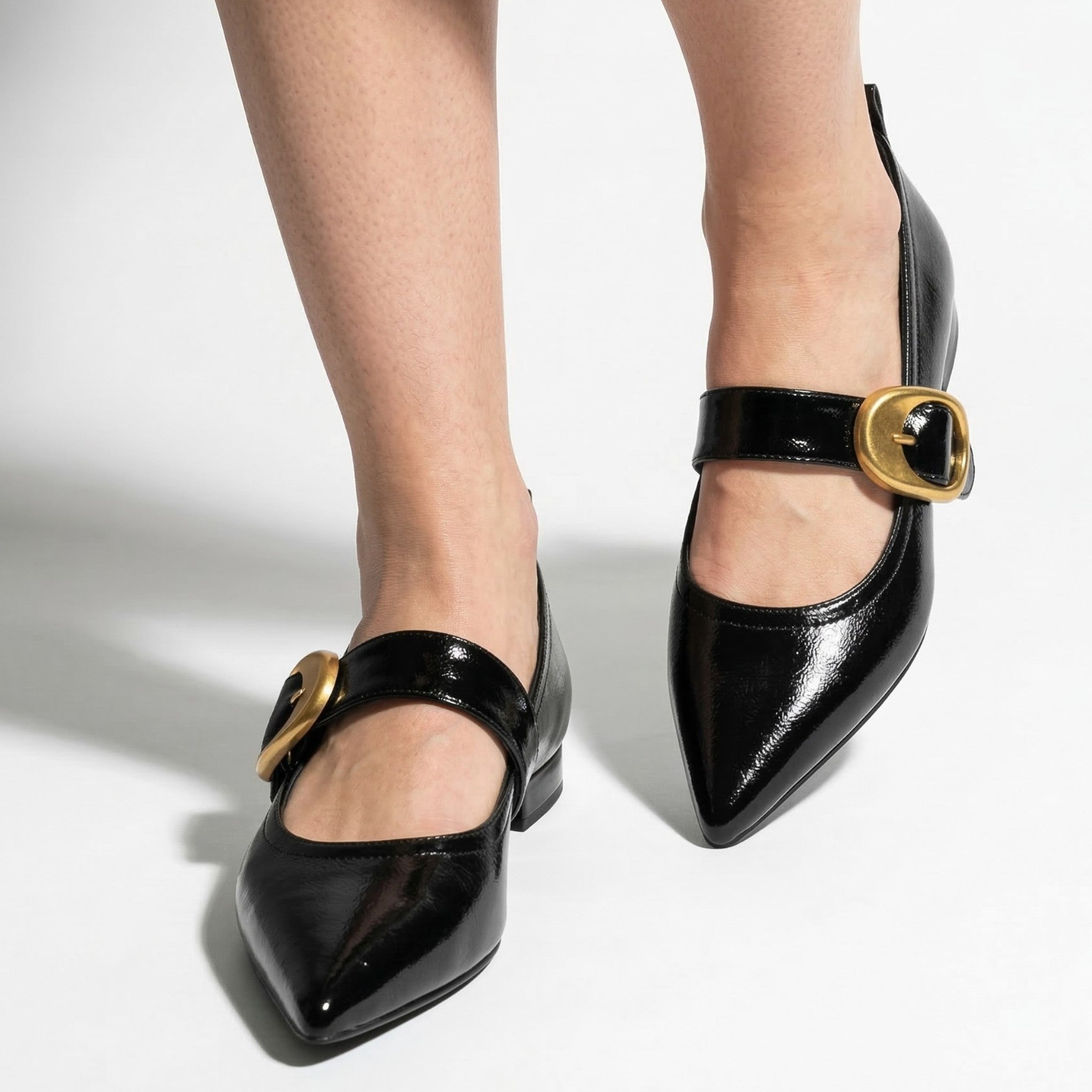Lily - Women's Pointed Toe Flats with Buckle Strap Slip - on Shoes - Sandal - Black - Taylor & Bennett