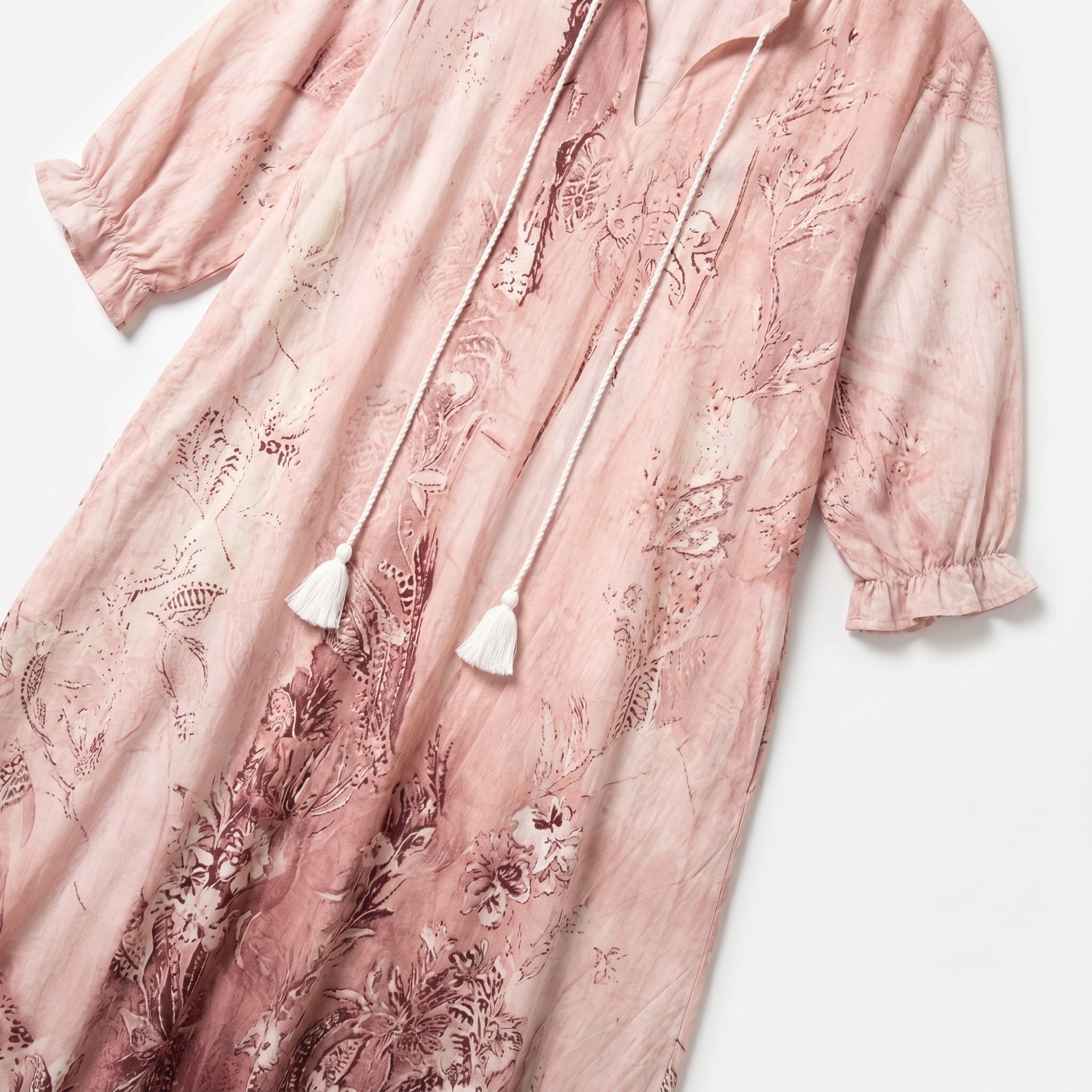 Lily - Women's Summer Floral Maxi Dress with Tassel Ties - Dresses - Pink - Taylor & Bennett