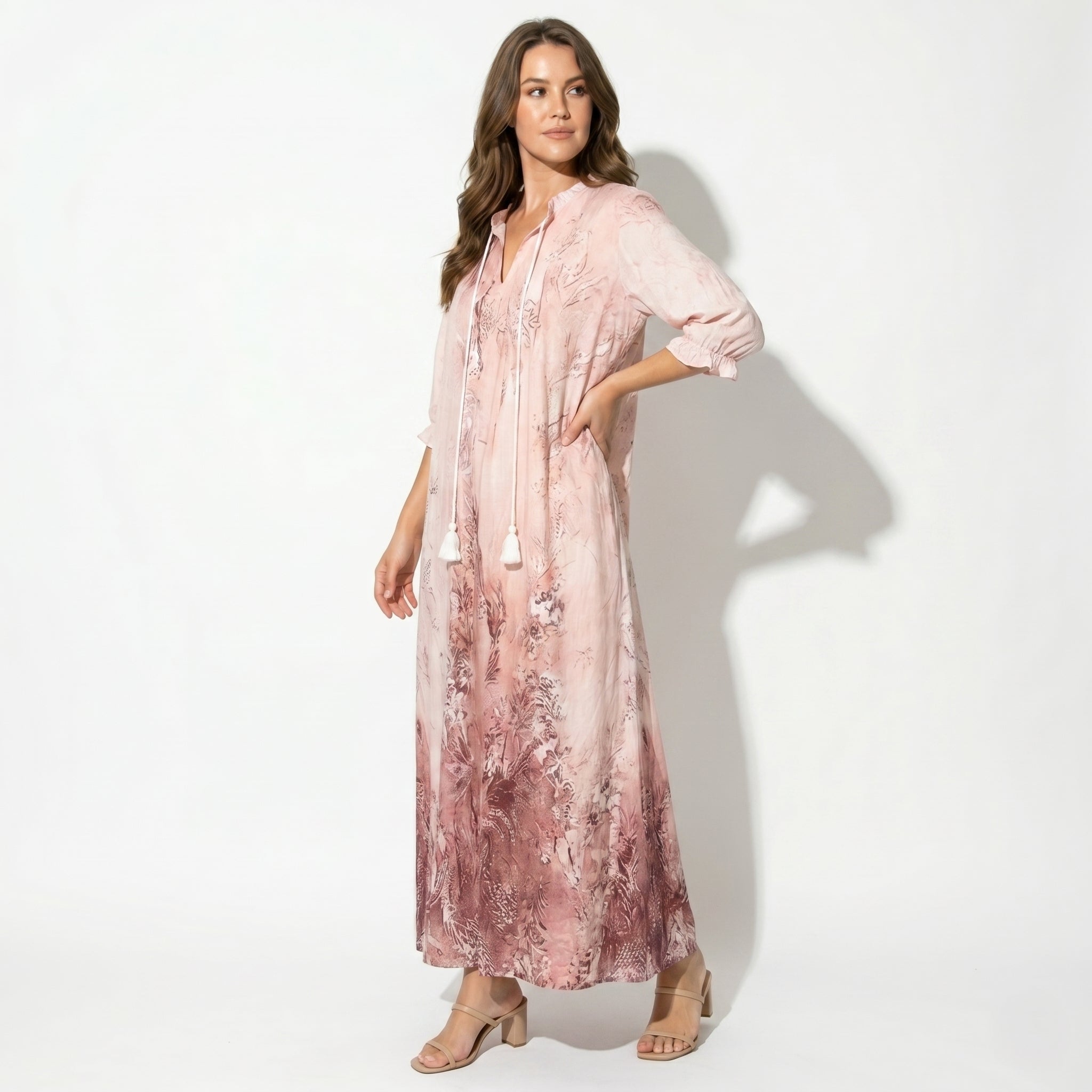 Lily - Women's Summer Floral Maxi Dress with Tassel Ties - Dresses - Pink - Taylor & Bennett