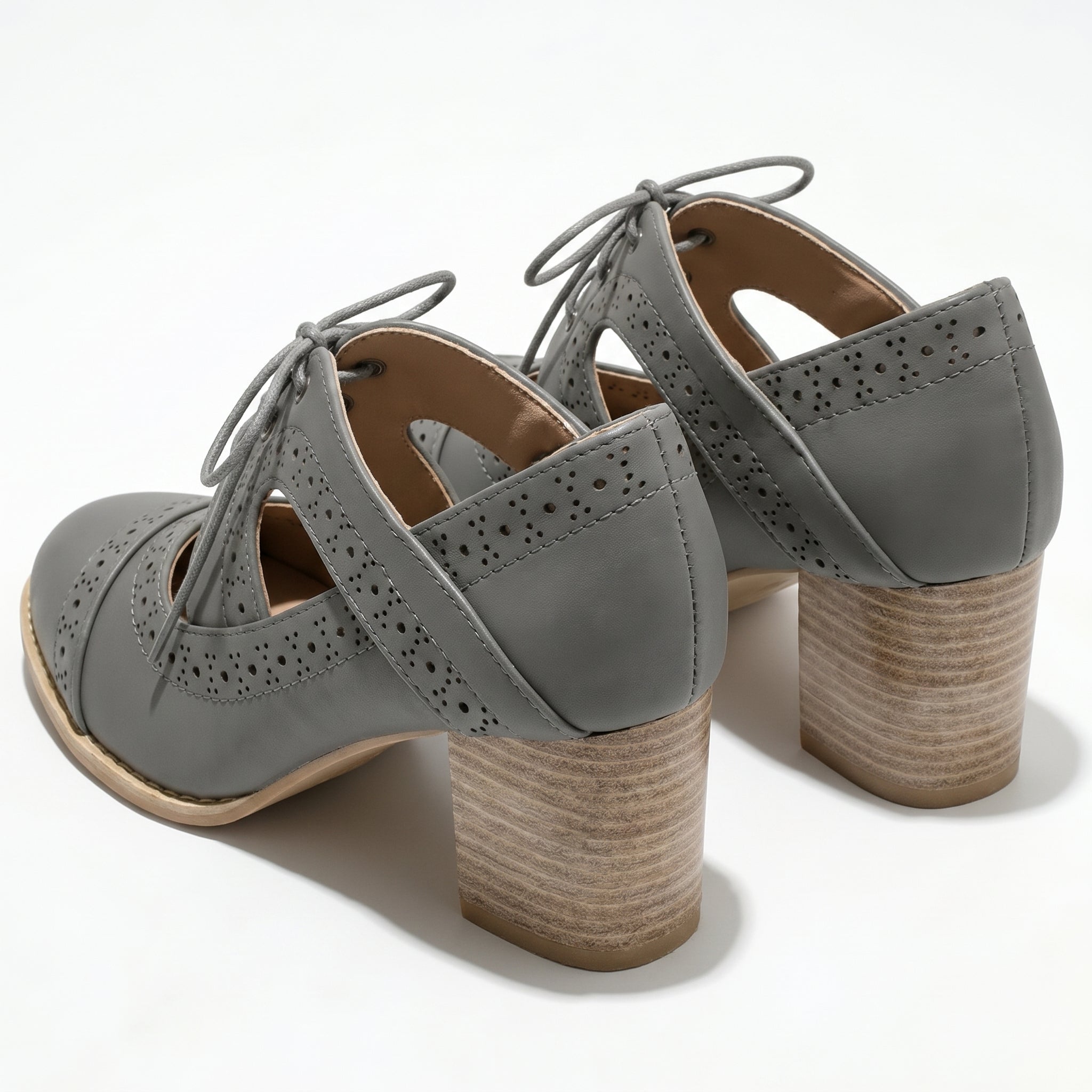 Lottie - Women's Brogue Block Heels - Shoes - Grey - Taylor & Bennett