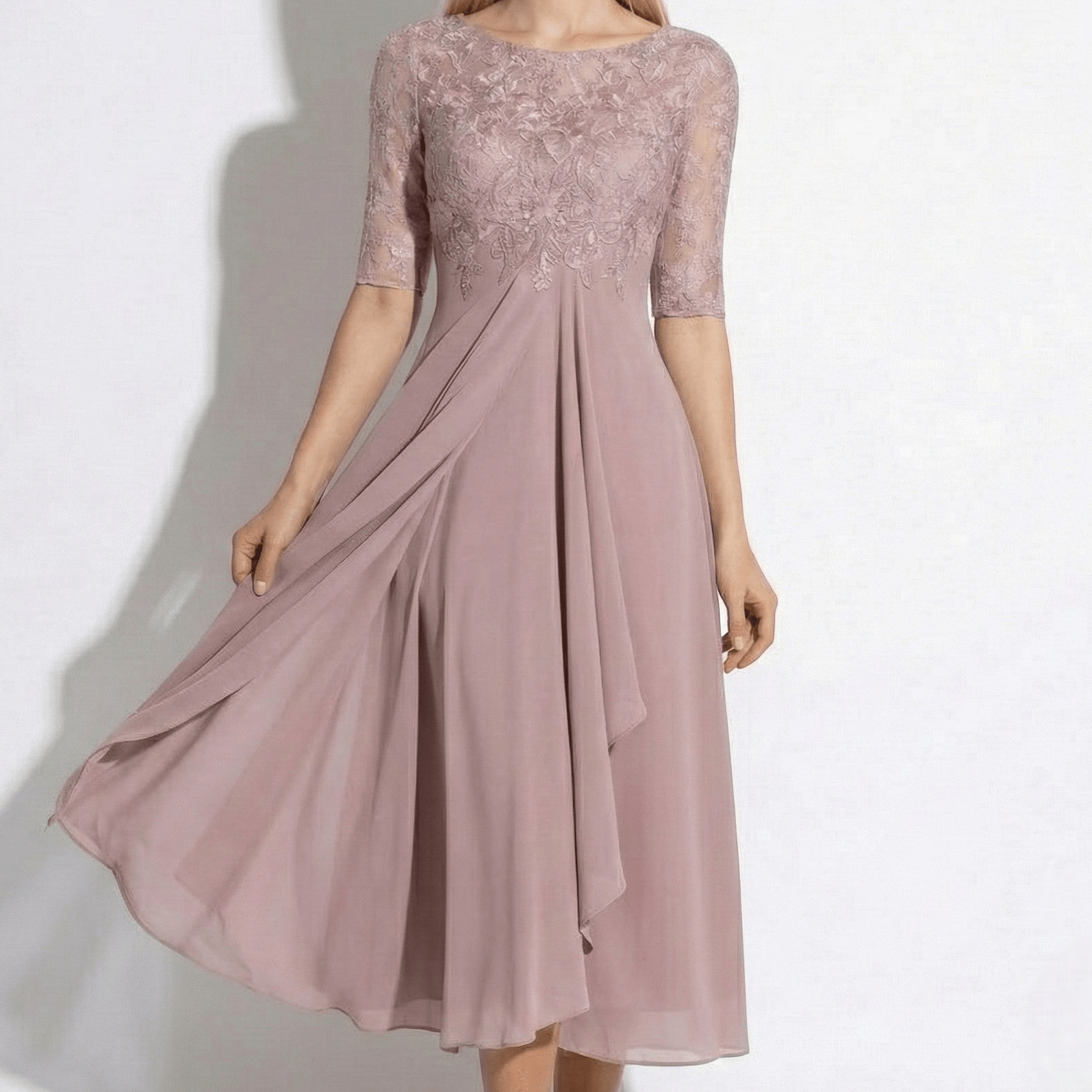 Louisa - Women's Lace and Chiffon Midi Dress - Dress - Pink - Taylor & Bennett