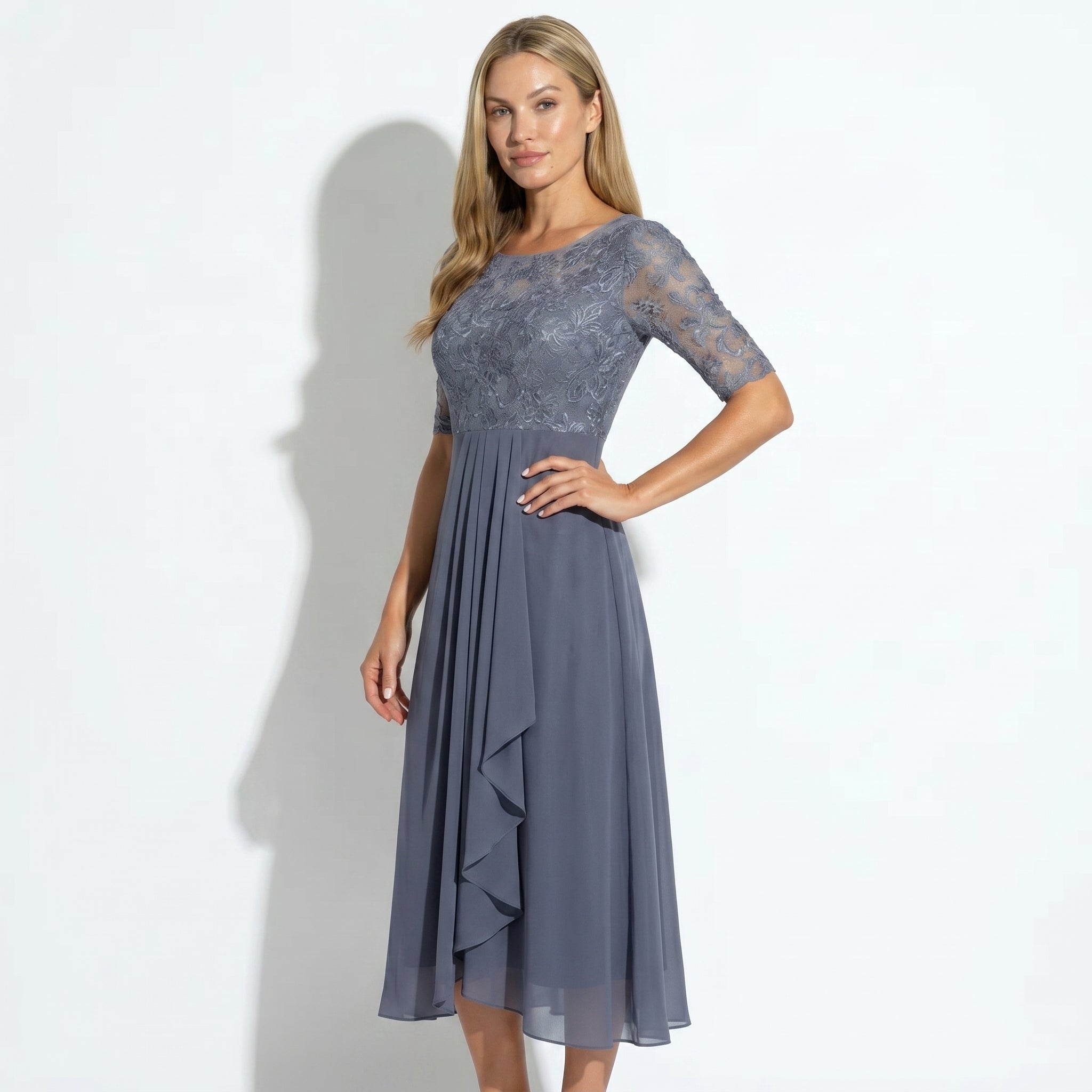 Louisa - Women's Lace and Chiffon Midi Dress - Dress - Purple - Taylor & Bennett