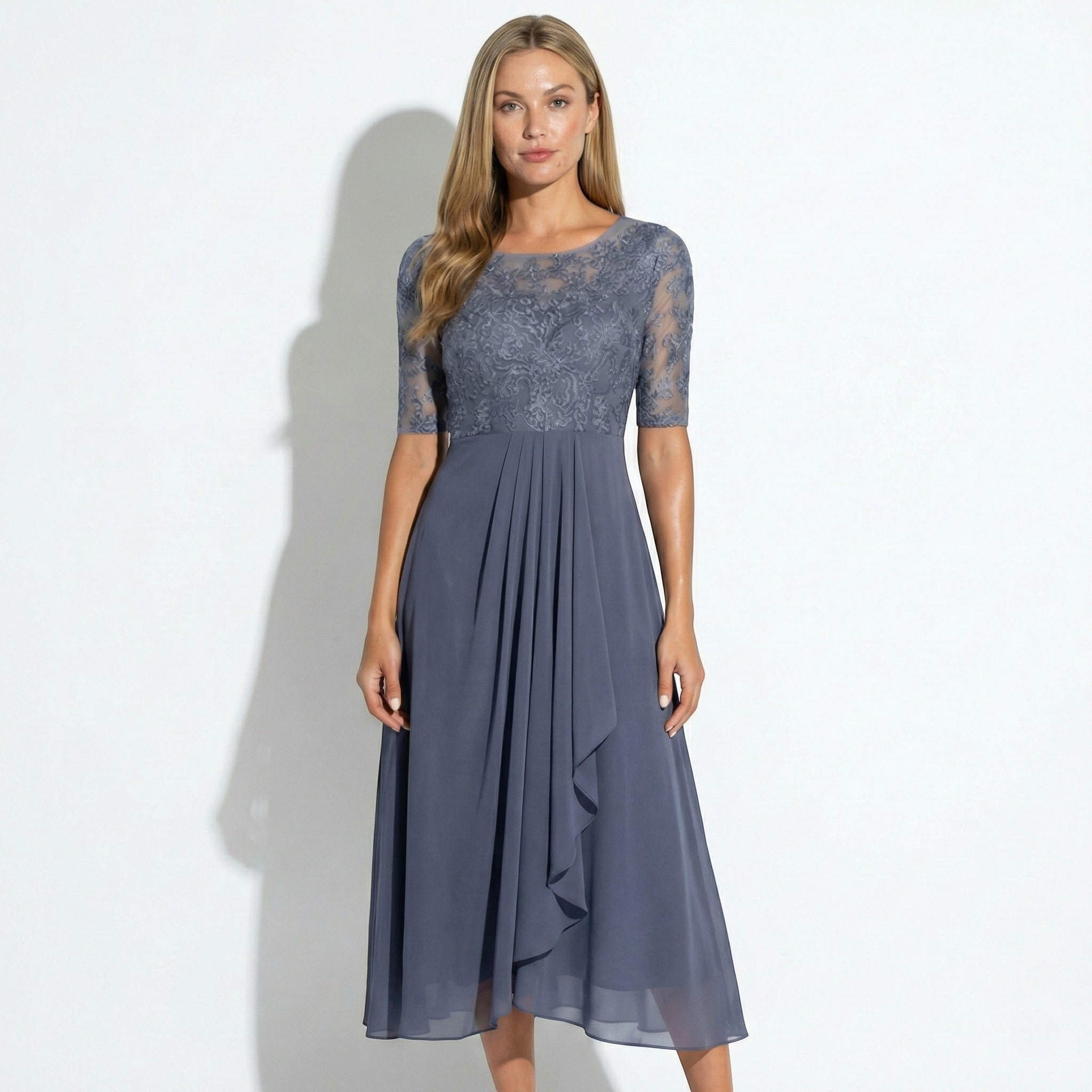 Louisa - Women's Lace and Chiffon Midi Dress - Dress - Purple - Taylor & Bennett