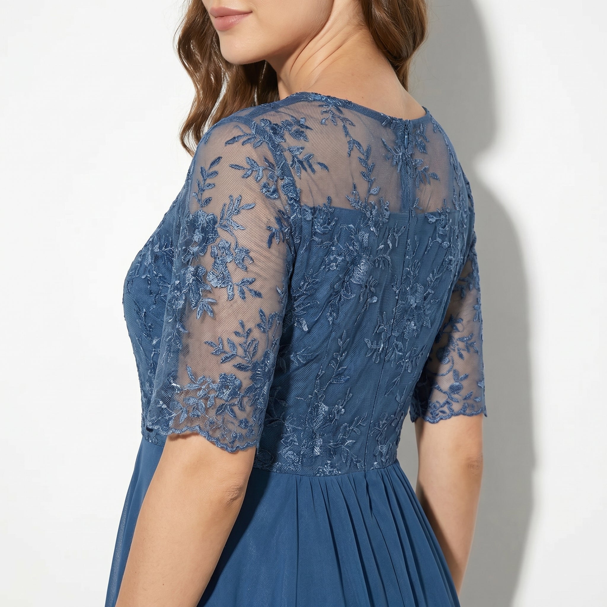 Louisa - Women's Lace and Chiffon Midi Dress - Dress - Blue - Taylor & Bennett