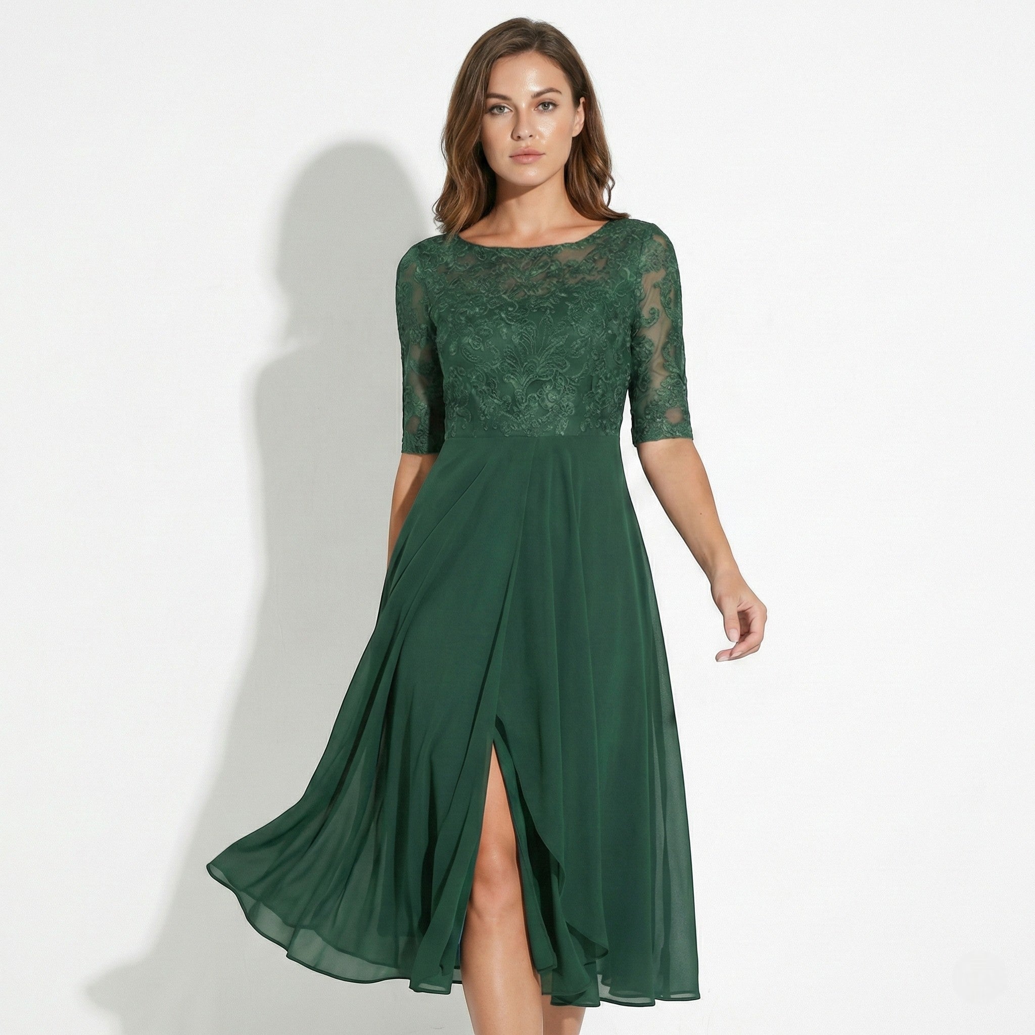Louisa - Women's Lace and Chiffon Midi Dress - Dress - Green - Taylor & Bennett