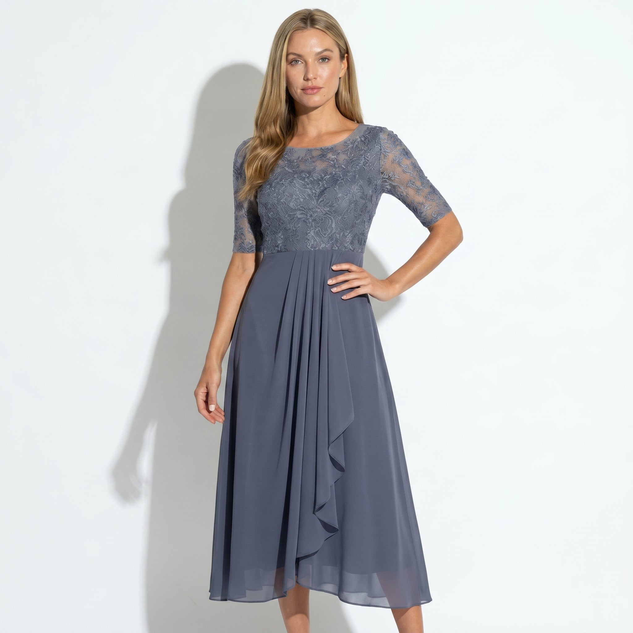Louisa - Women's Lace and Chiffon Midi Dress - Dress - Purple - Taylor & Bennett