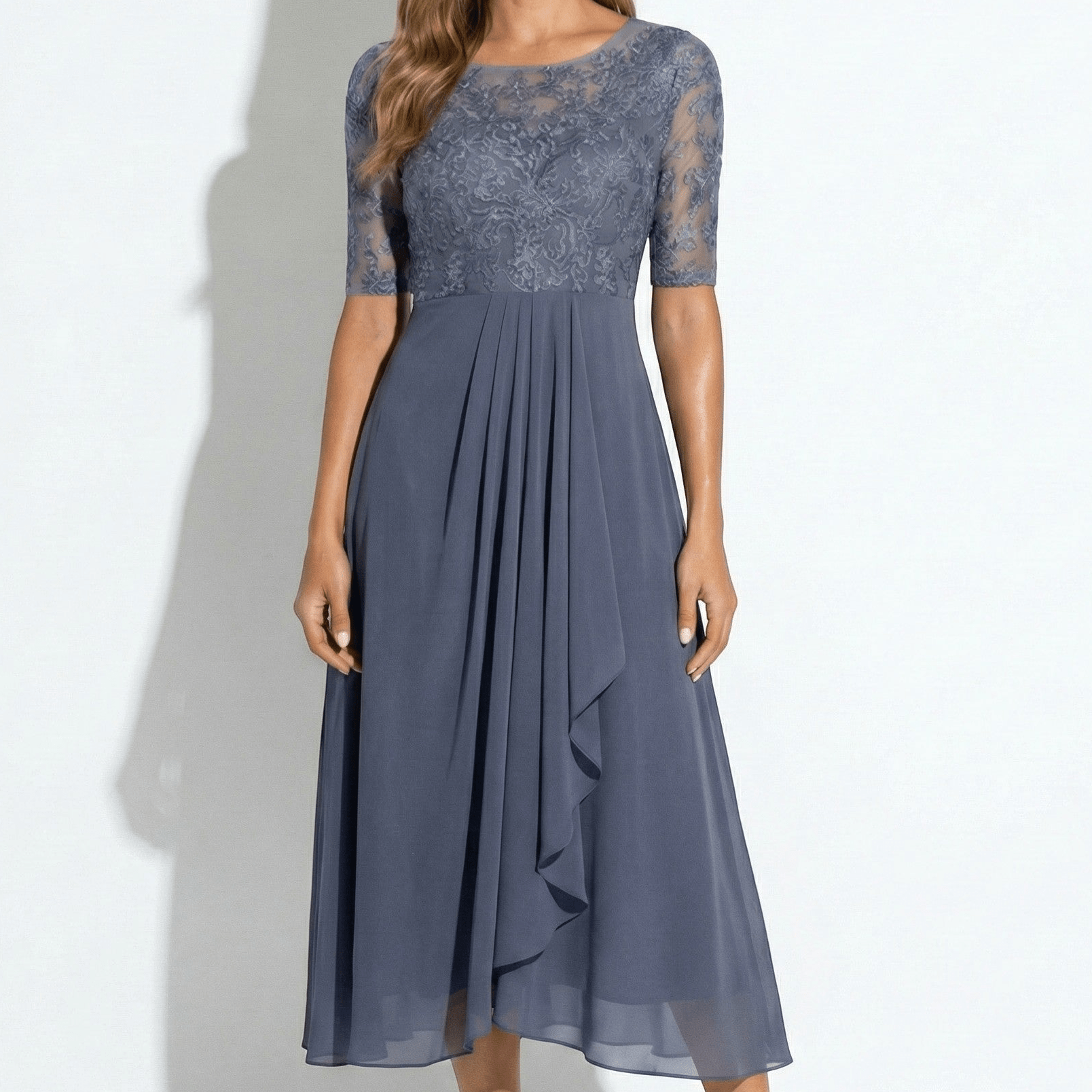 Louisa - Women's Lace and Chiffon Midi Dress - Dress - Purple - Taylor & Bennett