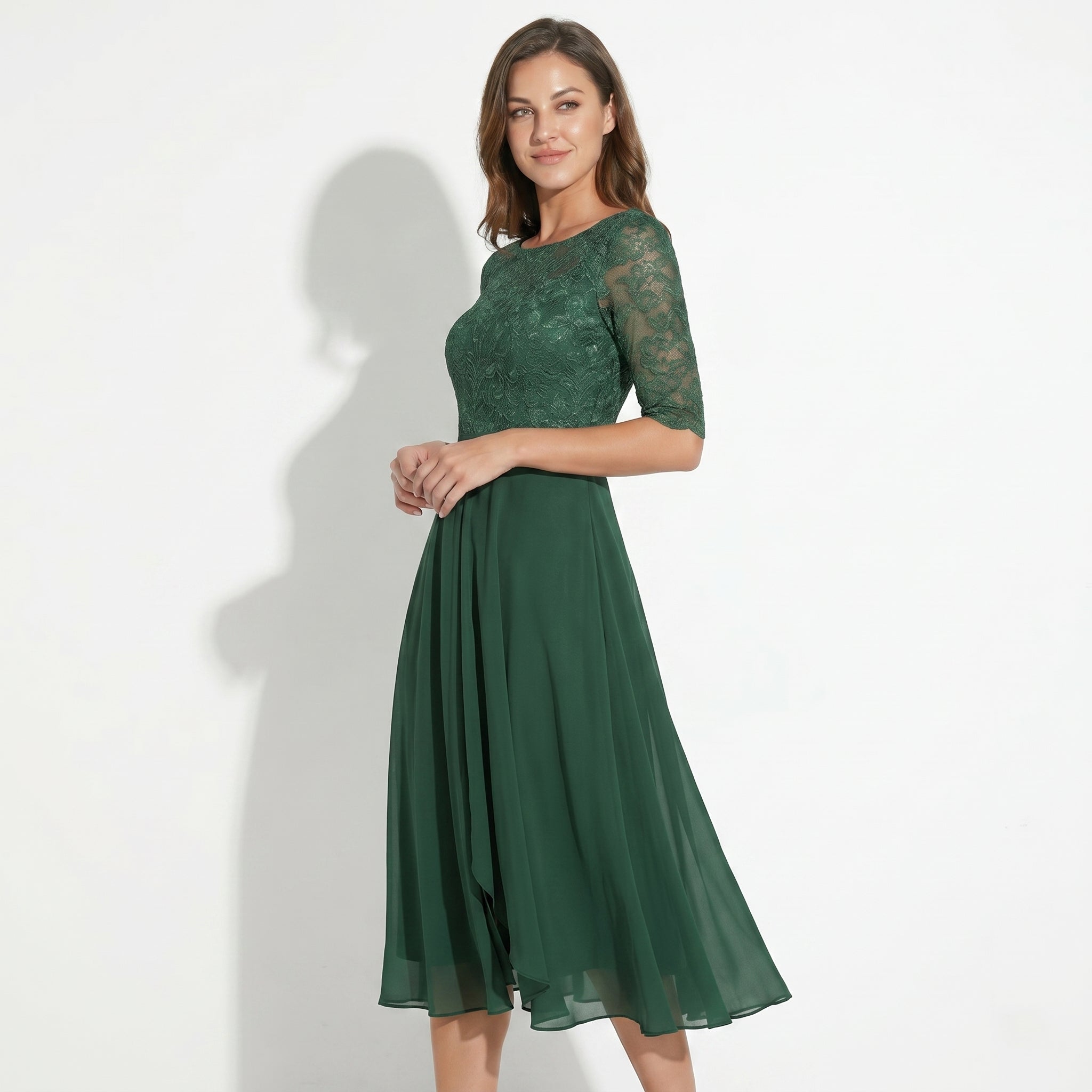 Louisa - Women's Lace and Chiffon Midi Dress - Dress - Green - Taylor & Bennett