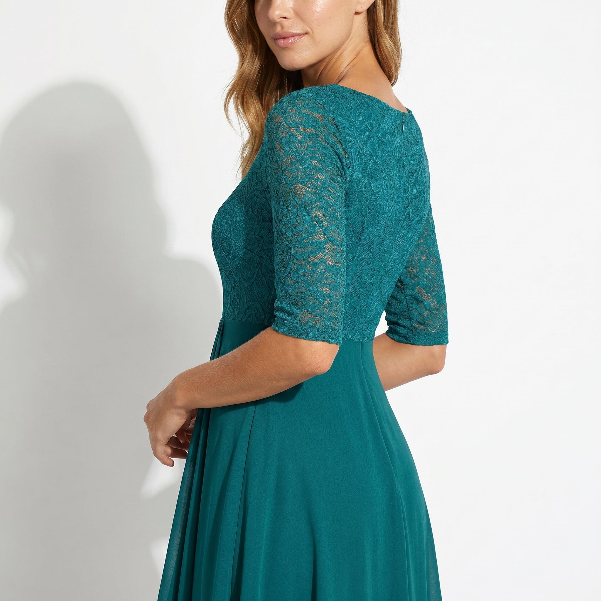 Louisa - Women's Lace and Chiffon Midi Dress - Dress - Dark Green - Taylor & Bennett