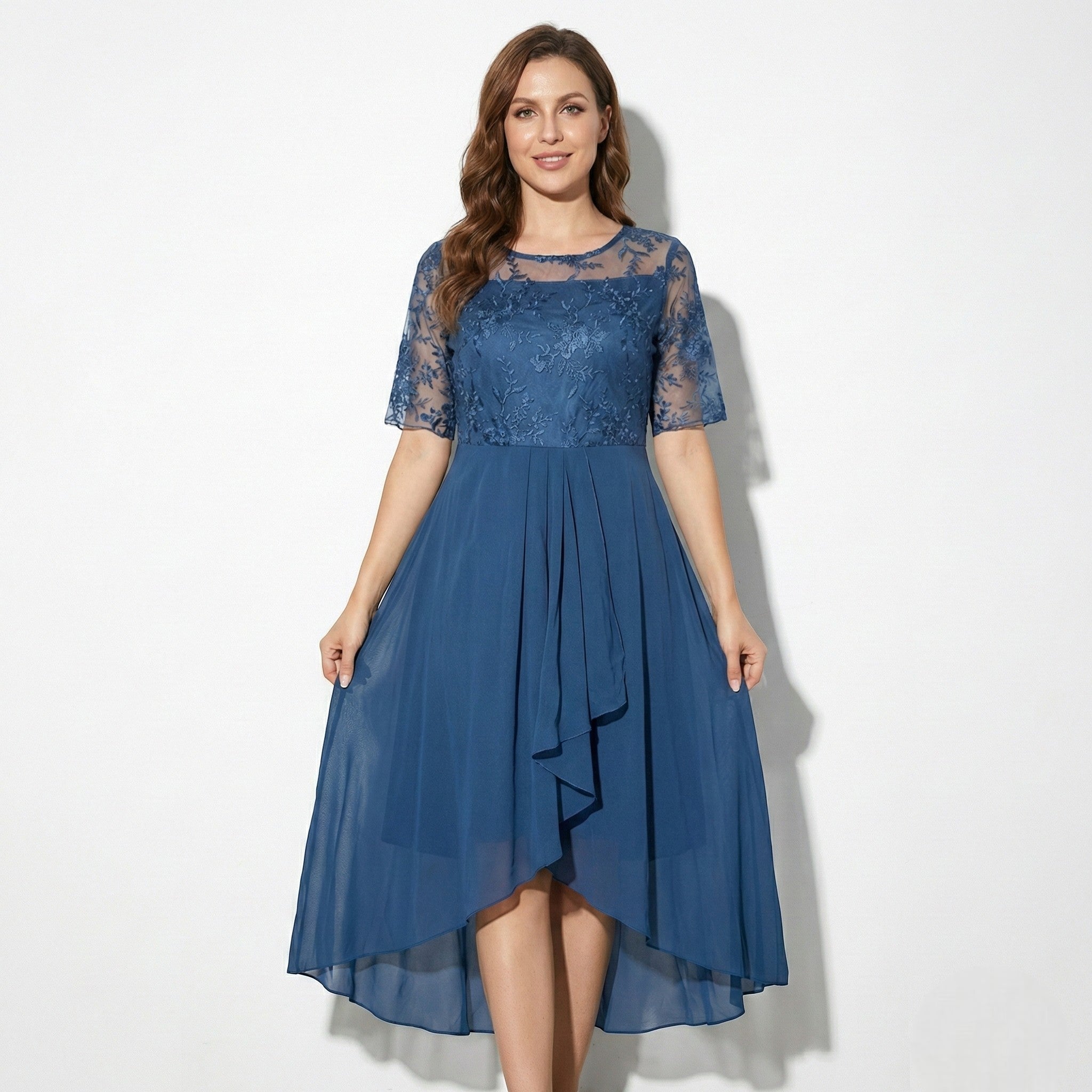 Louisa - Women's Lace and Chiffon Midi Dress - Dress - Blue - Taylor & Bennett