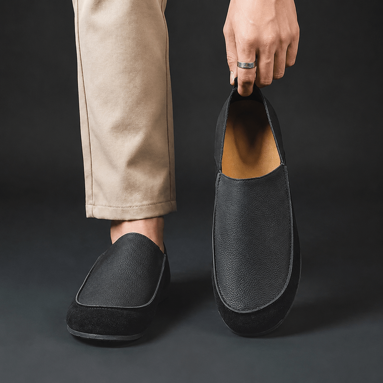 Marcus - Men's Casual Round Toe Flat Loafers - Loafers - Black - Taylor & Bennett