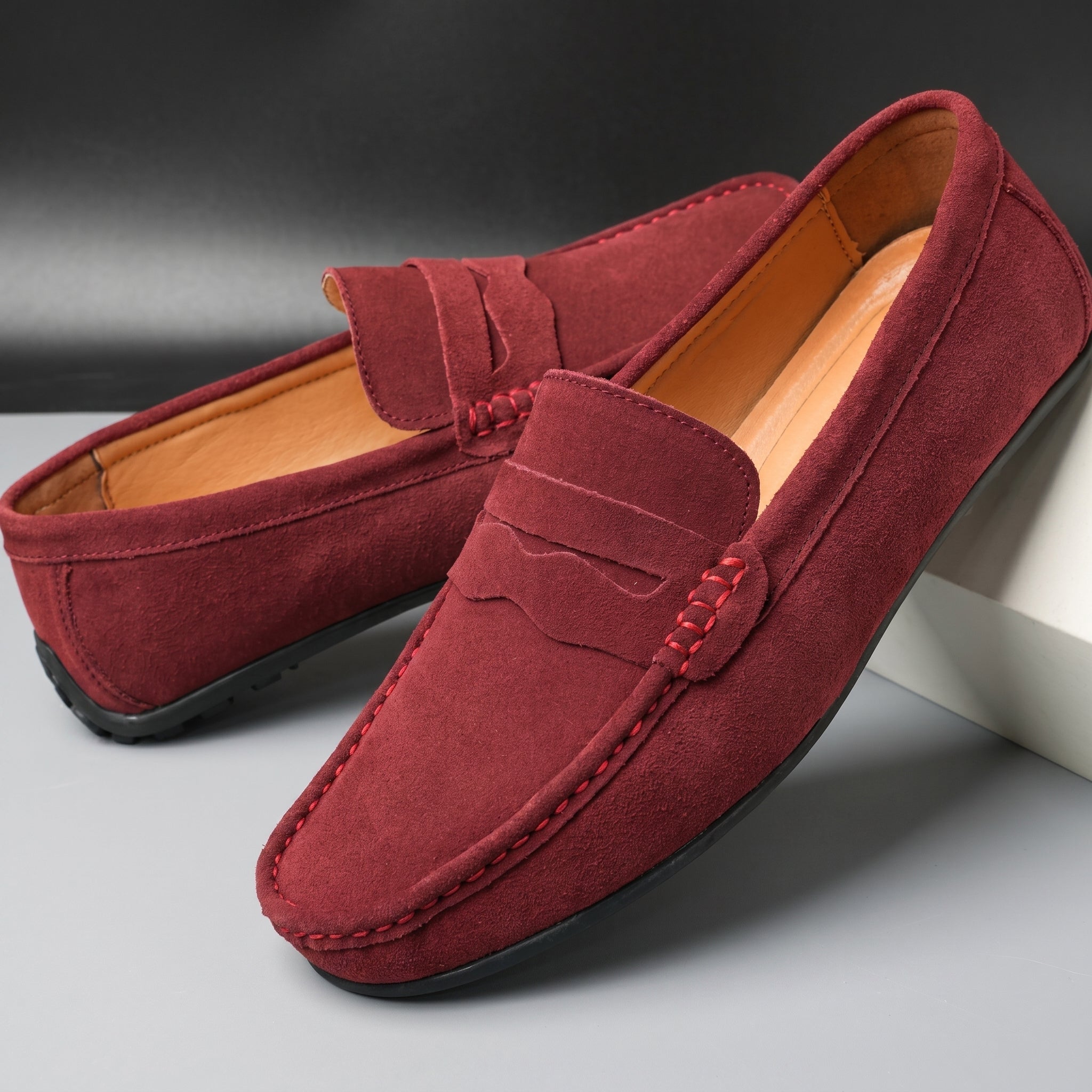 Marcus - Men's Penny Strap Loafers - Loafers - Red - Taylor & Bennett
