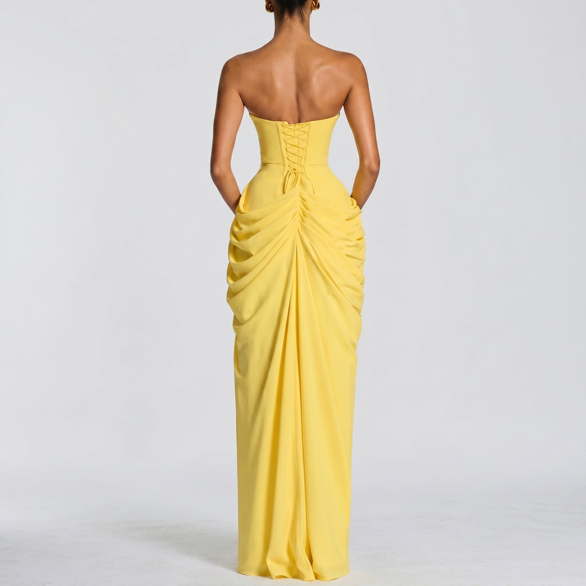 Margot - Women's Bridesmaid Strapless Ruched Maxi Dress - Maxi Dress - Yellow - Taylor & Bennett