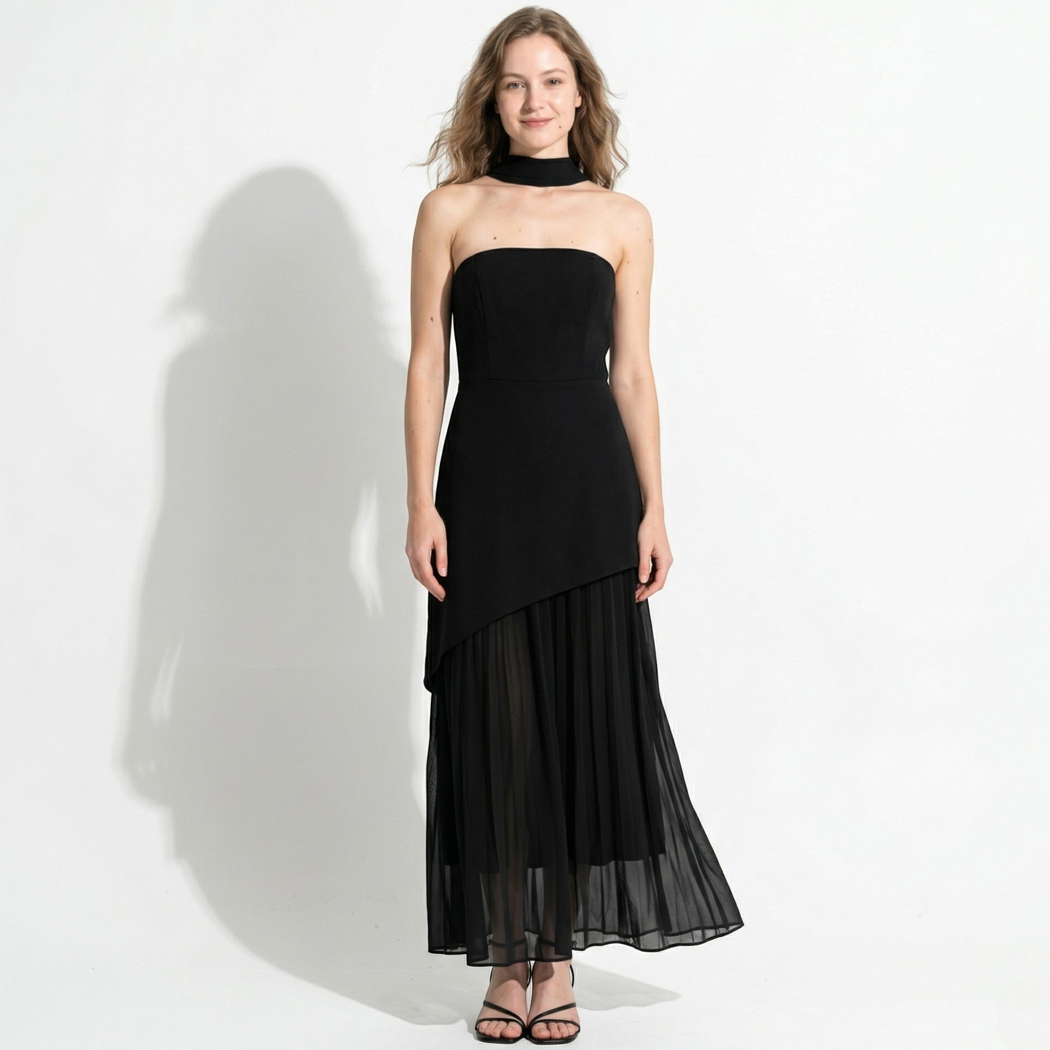 Mary - Women's Strapless Maxi Dress with Asymmetrical Hem - Maxi Dress - Black - Taylor & Bennett