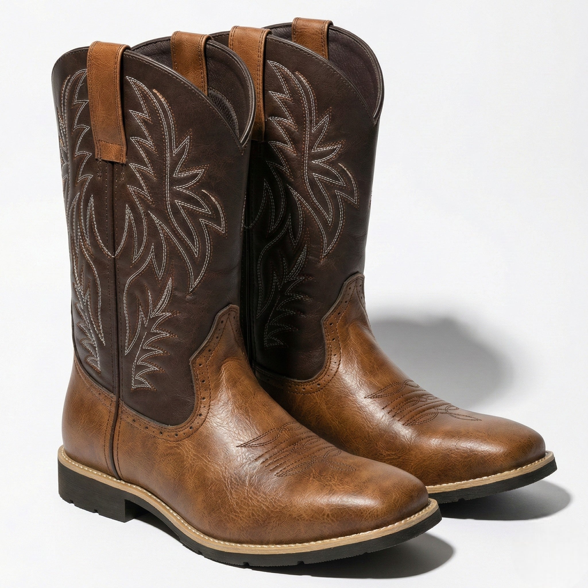 Matthew - Men's Embroidered Square Toe Western Cowboy Boots - Boots - Dark Brown - Taylor & Bennett