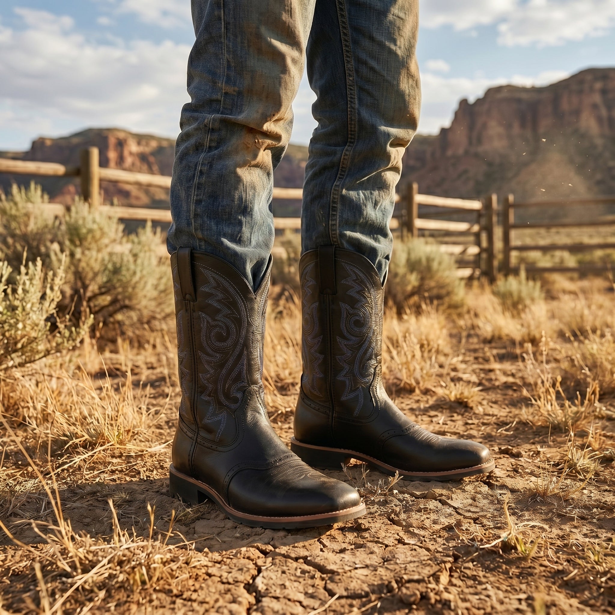 Matthew - Men's Embroidered Western Cowboy Boots - Boots - Black - Taylor & Bennett
