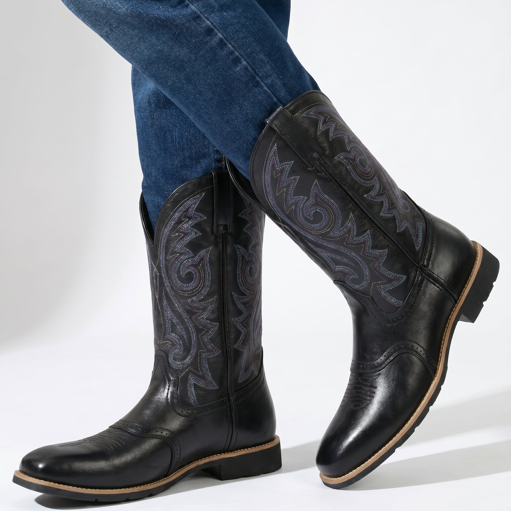 Matthew - Men's Embroidered Western Cowboy Boots - Boots - Black - Taylor & Bennett