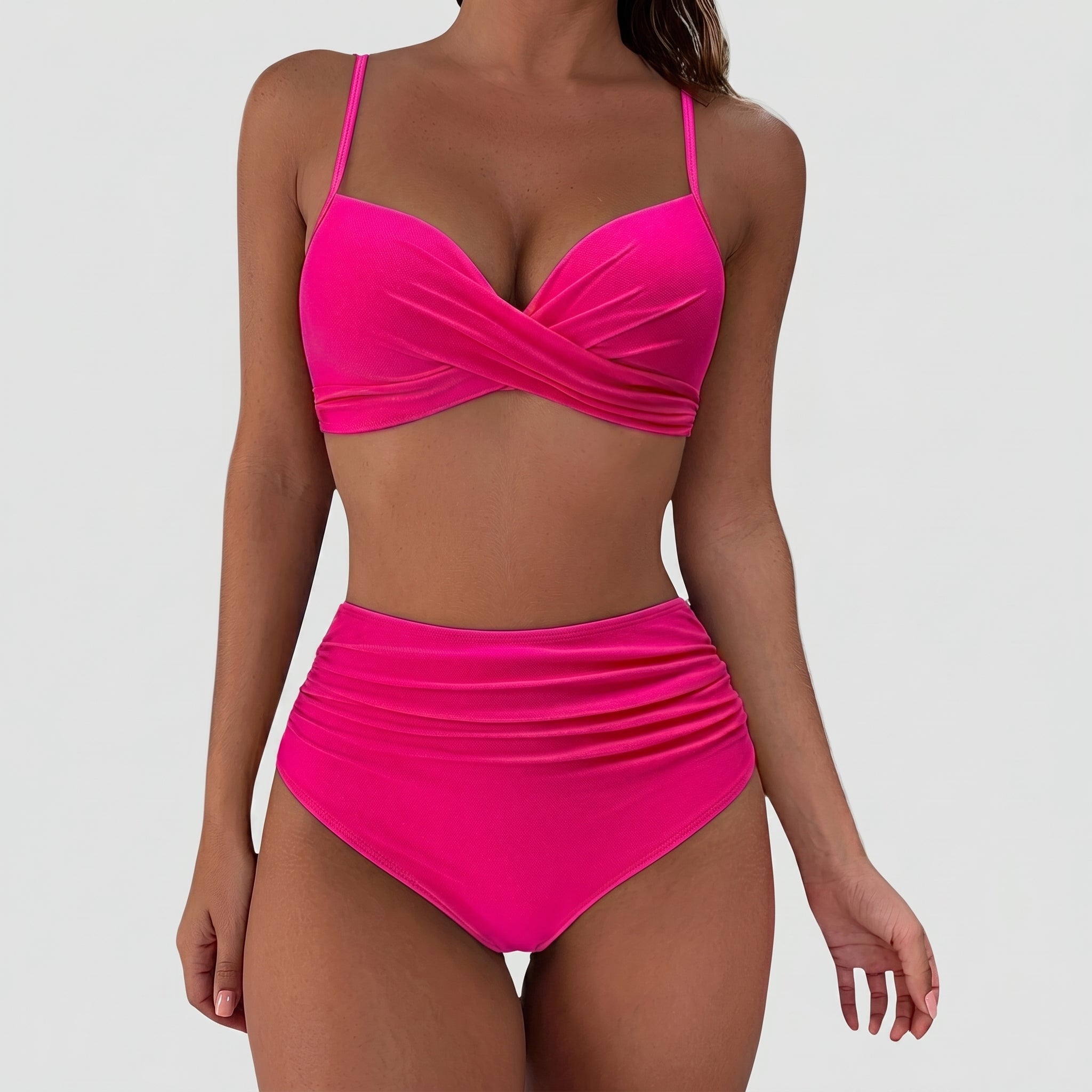 Maya - Women's Summer High-Waisted Twist Front Bikini - Bikini - Pink - Taylor & Bennett