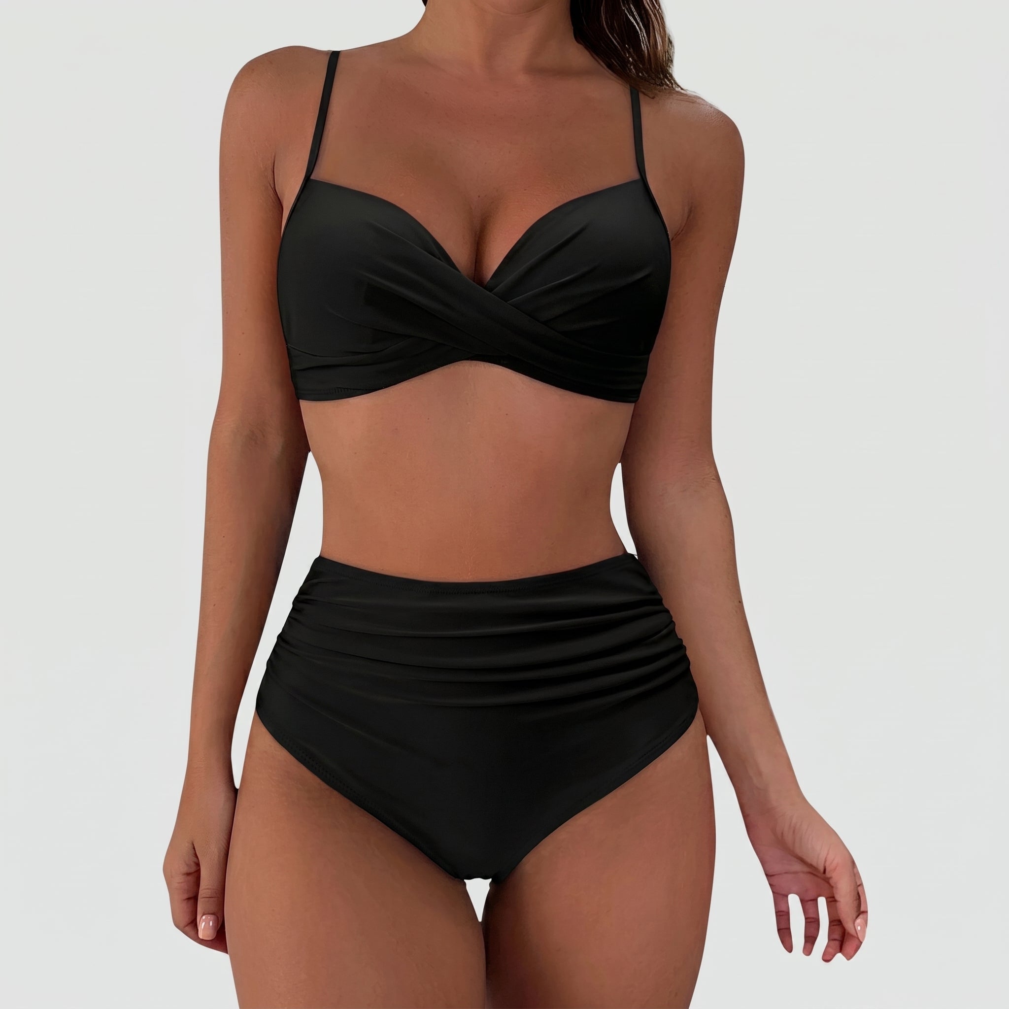 Maya - Women's Summer High-Waisted Twist Front Bikini - Bikini - Black - Taylor & Bennett