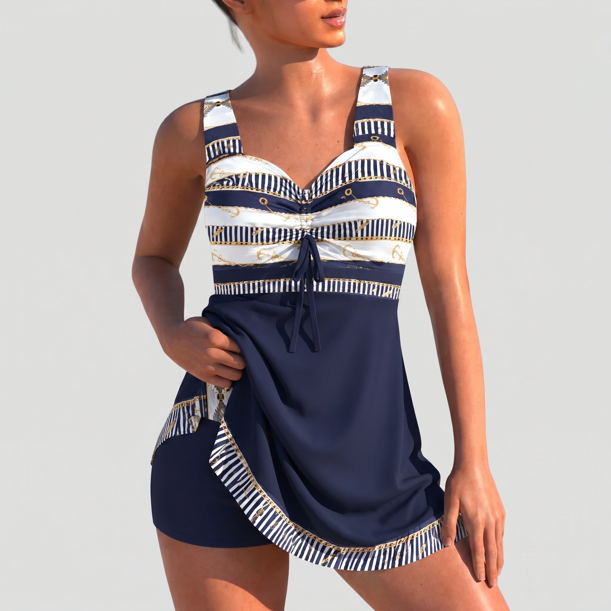 Maya - Women's Summer Printed Halter Neck Tankini - 2-Piece Sets - Dark Blue - Taylor & Bennett