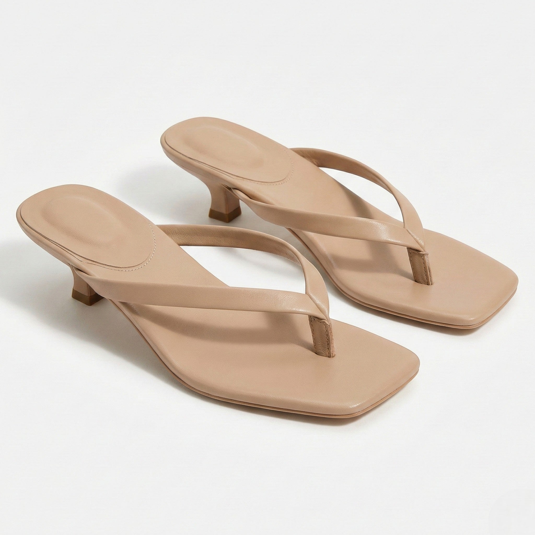 Megan - Women's Minimalist Thong Kitten Heeled Sandals - Shoes - Tan - Taylor & Bennett