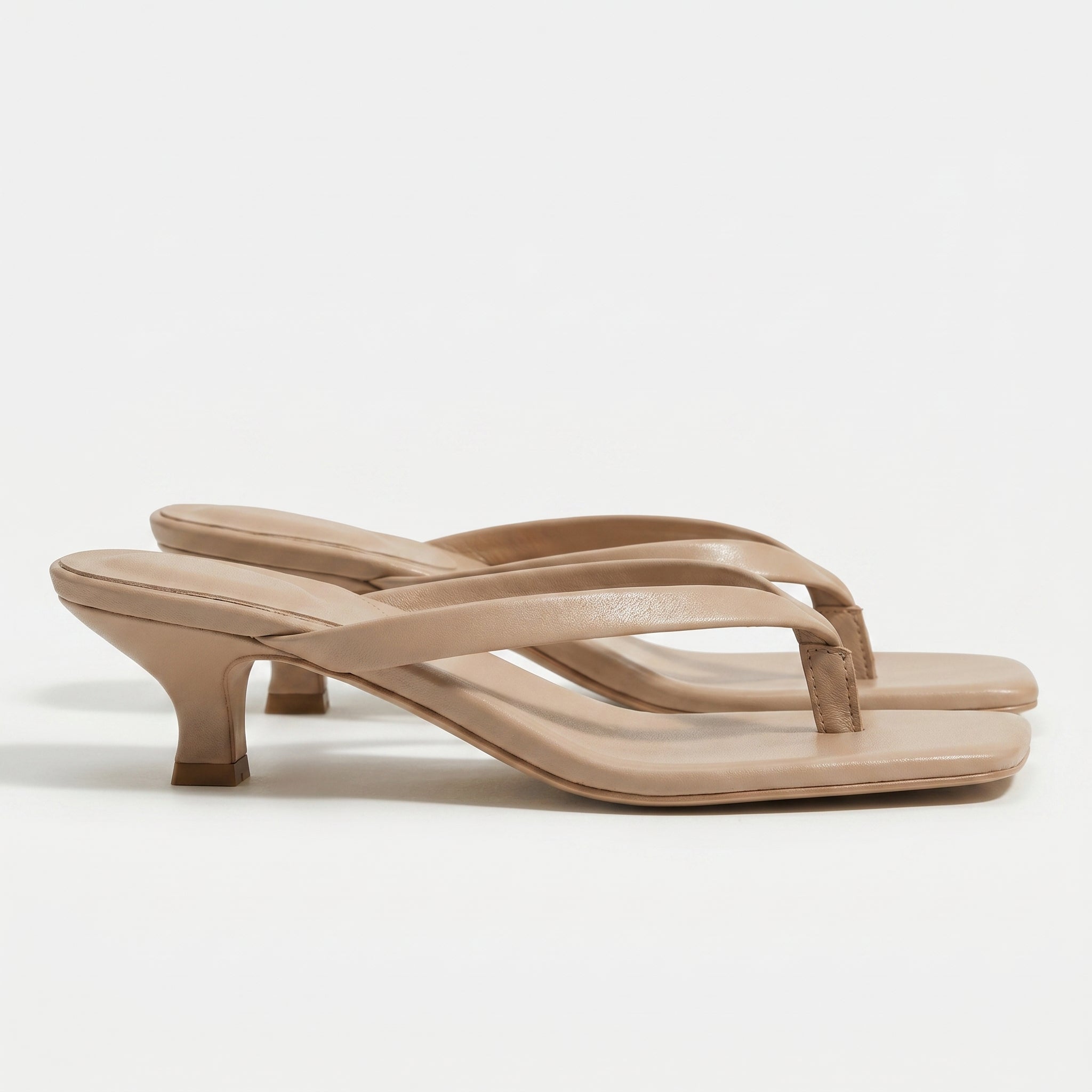 Megan - Women's Minimalist Thong Kitten Heeled Sandals - Shoes - Tan - Taylor & Bennett