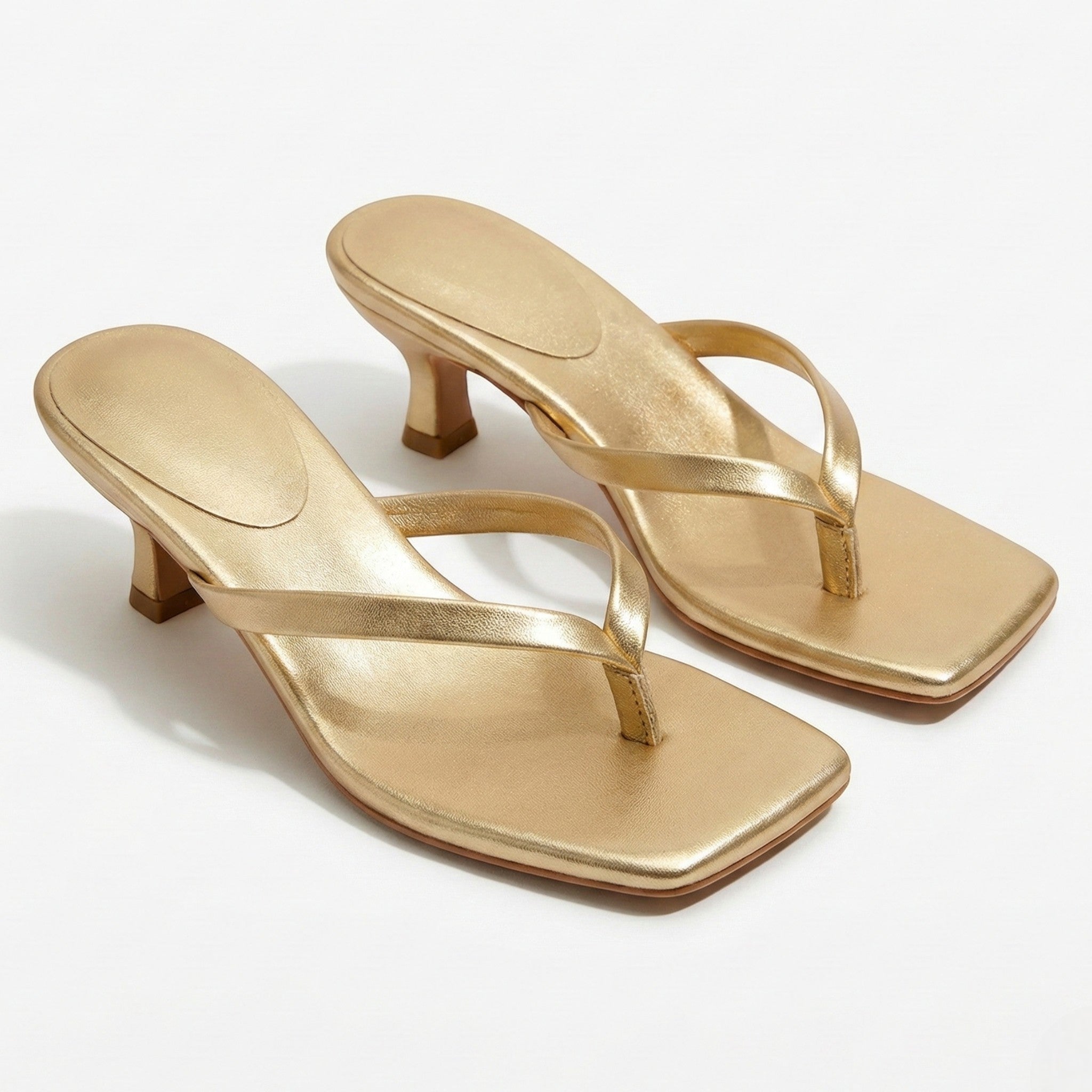 Megan - Women's Minimalist Thong Kitten Heeled Sandals - Shoes - Gold - Taylor & Bennett